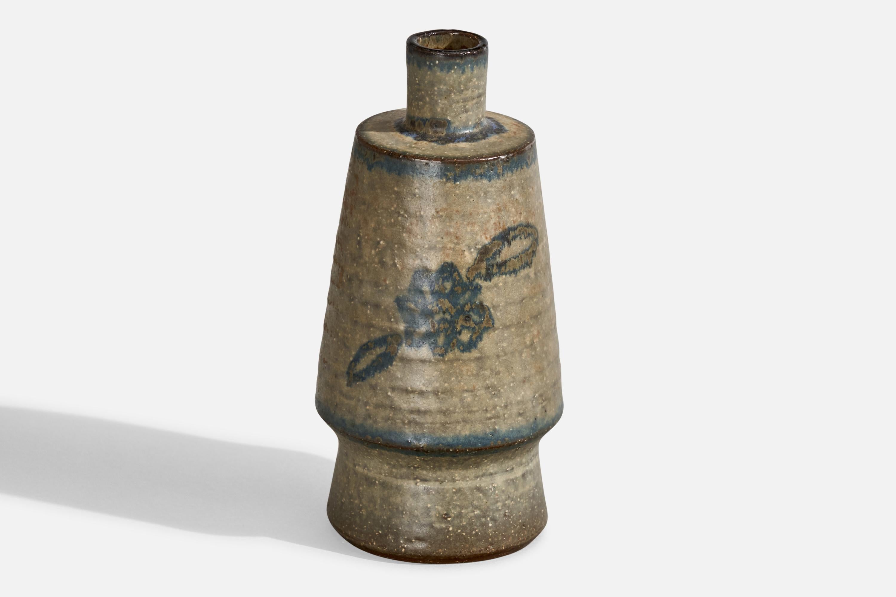 Vaso in gres smaltato grigio e blu progettato e prodotto da Michael Andersen, Bornholm, Svezia, anni '60.
