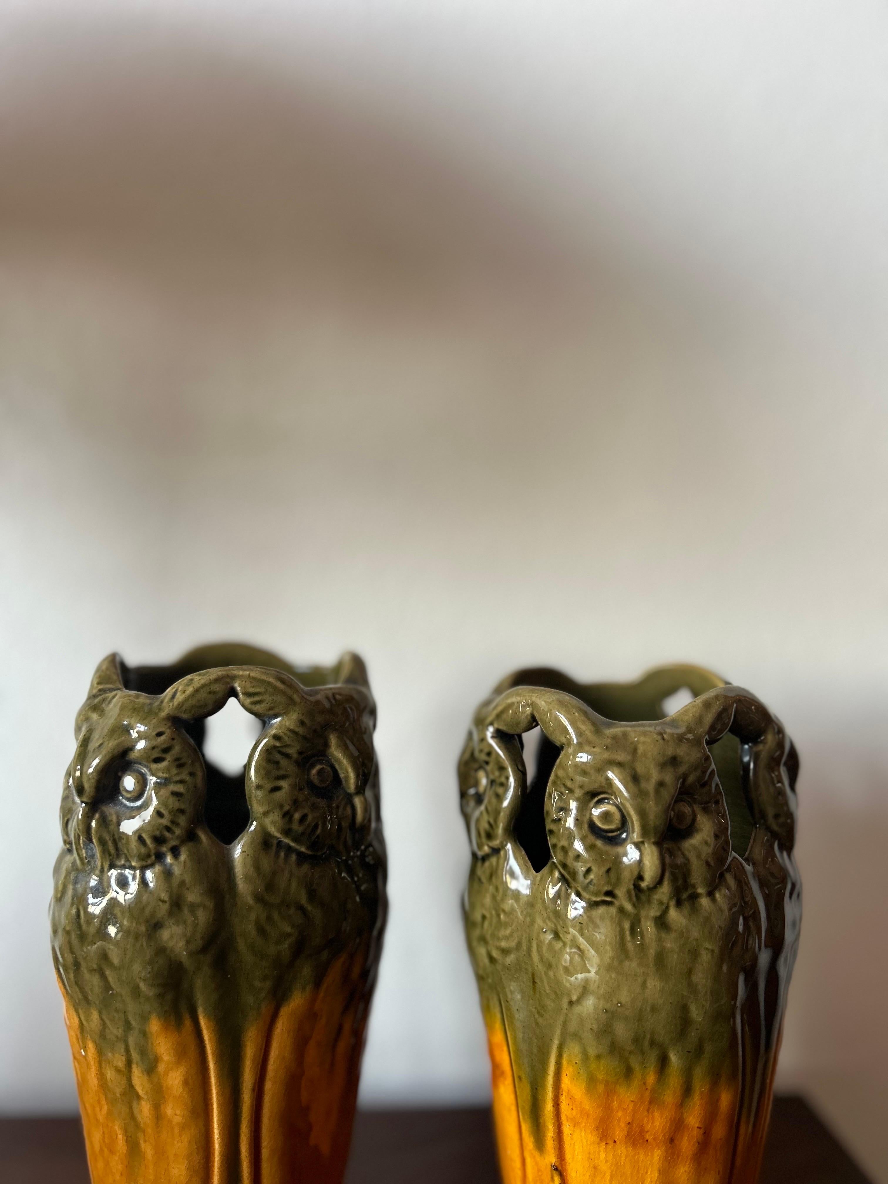 Glazed Michael Andersen Vase with Owl Ornaments, Denmark For Sale