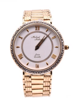 Michael Anthony 14 Karat Yellow Gold Diamond Bezel Watch