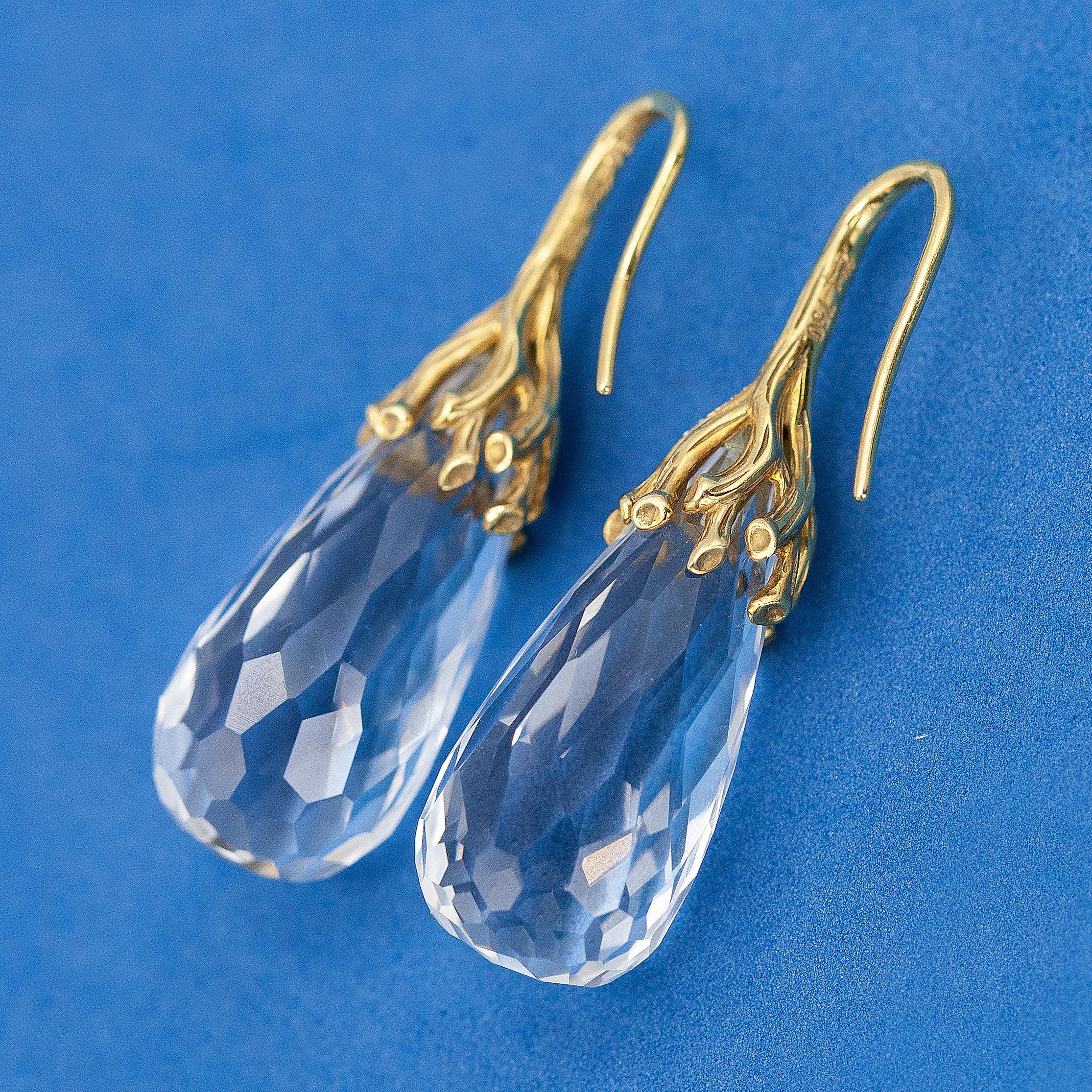 Michael Aram 18K Gelbgold Diamant und Bergkristall Tropfenohrringe (Briolette) im Angebot