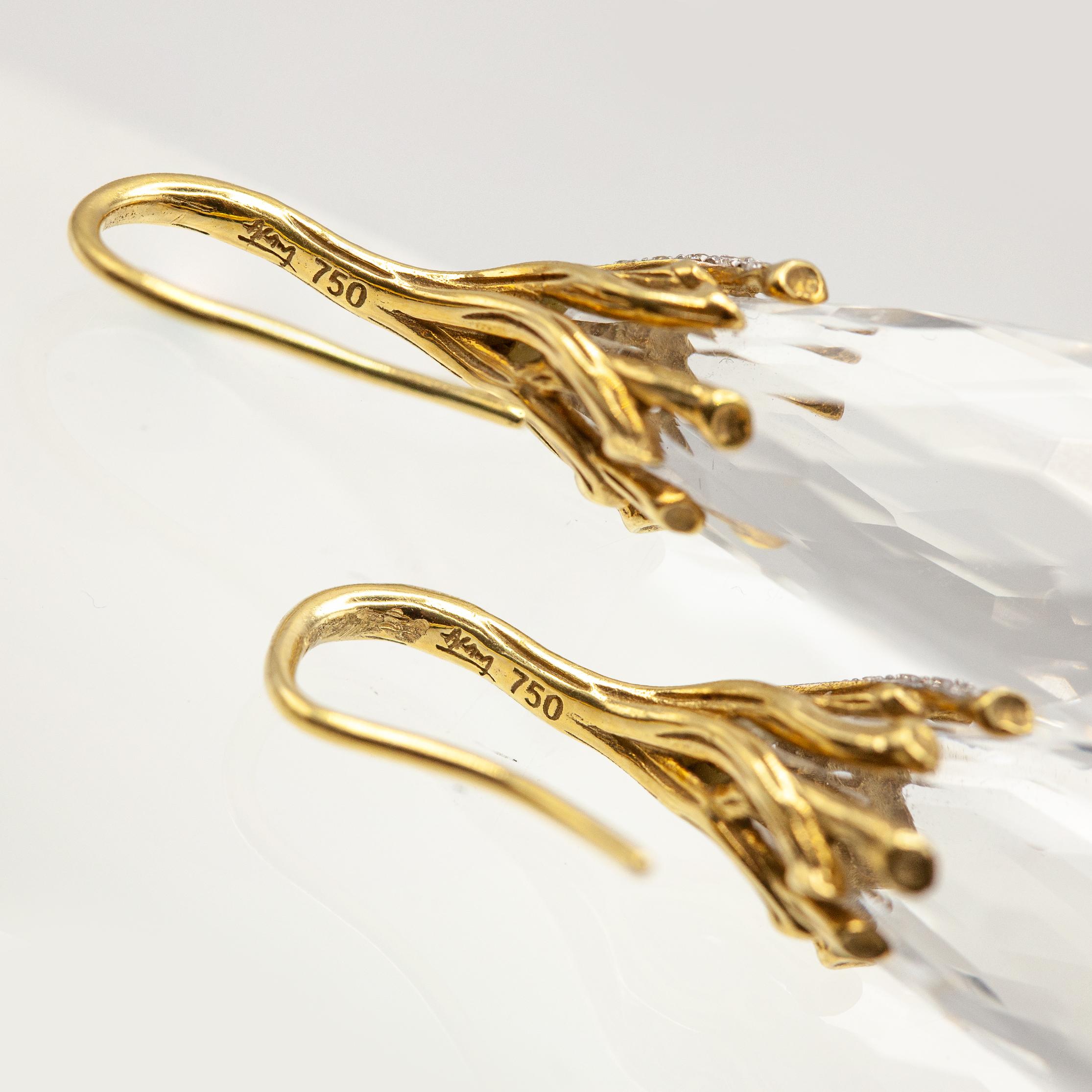 Michael Aram 18K Gelbgold Diamant und Bergkristall Tropfenohrringe im Zustand „Gut“ im Angebot in New York, NY