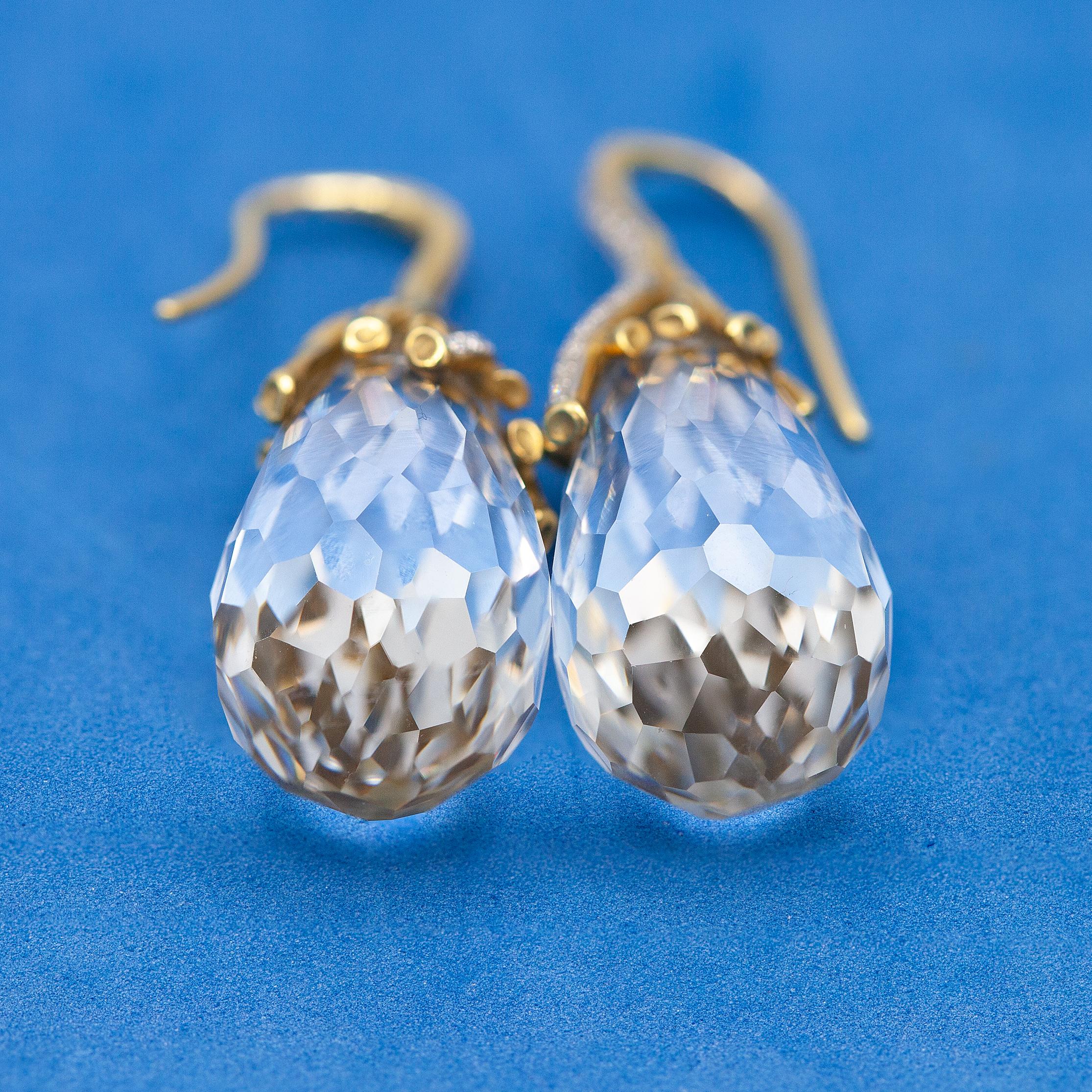 Michael Aram 18K Gelbgold Diamant und Bergkristall Tropfenohrringe Damen im Angebot