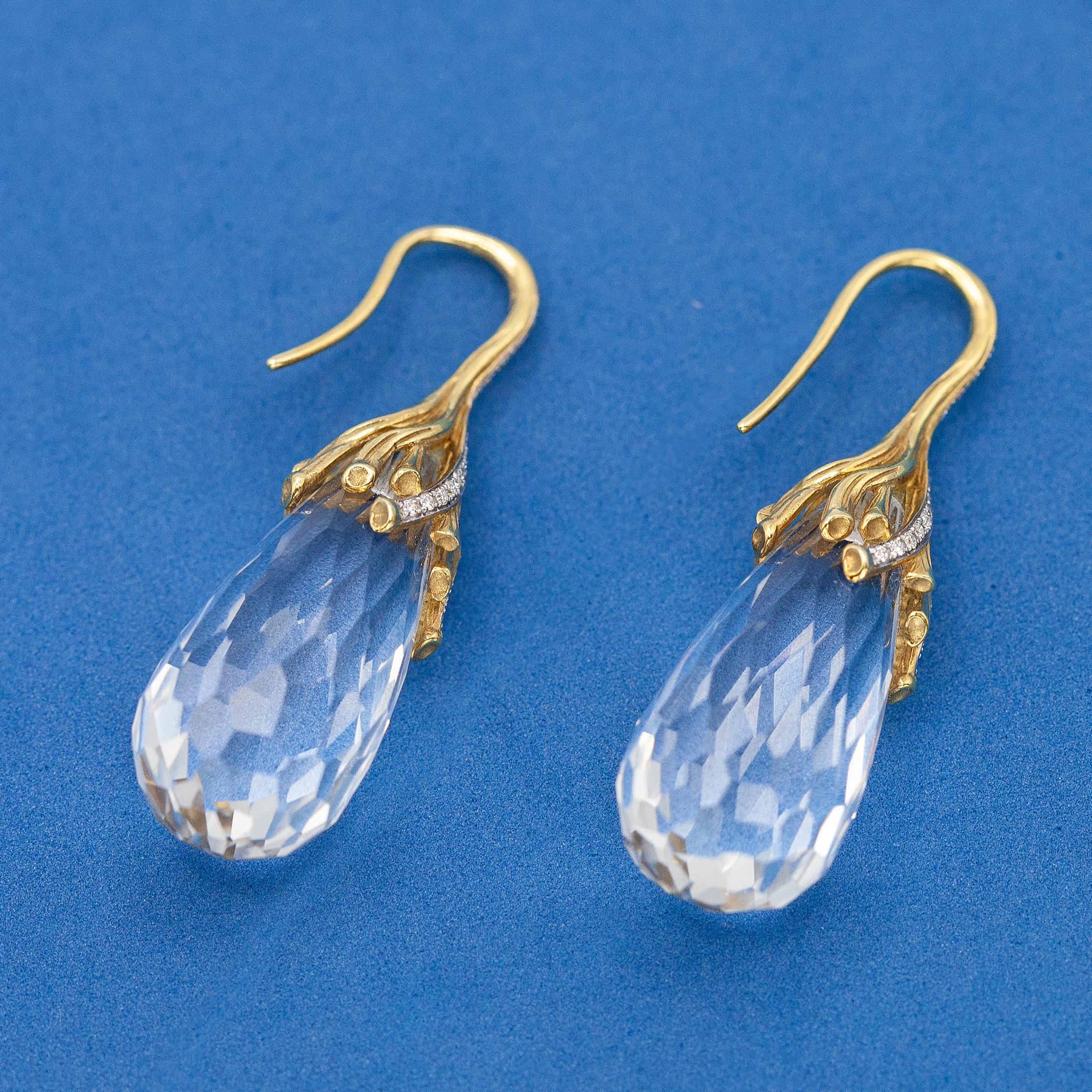 Michael Aram 18K Gelbgold Diamant und Bergkristall Tropfenohrringe im Angebot 2