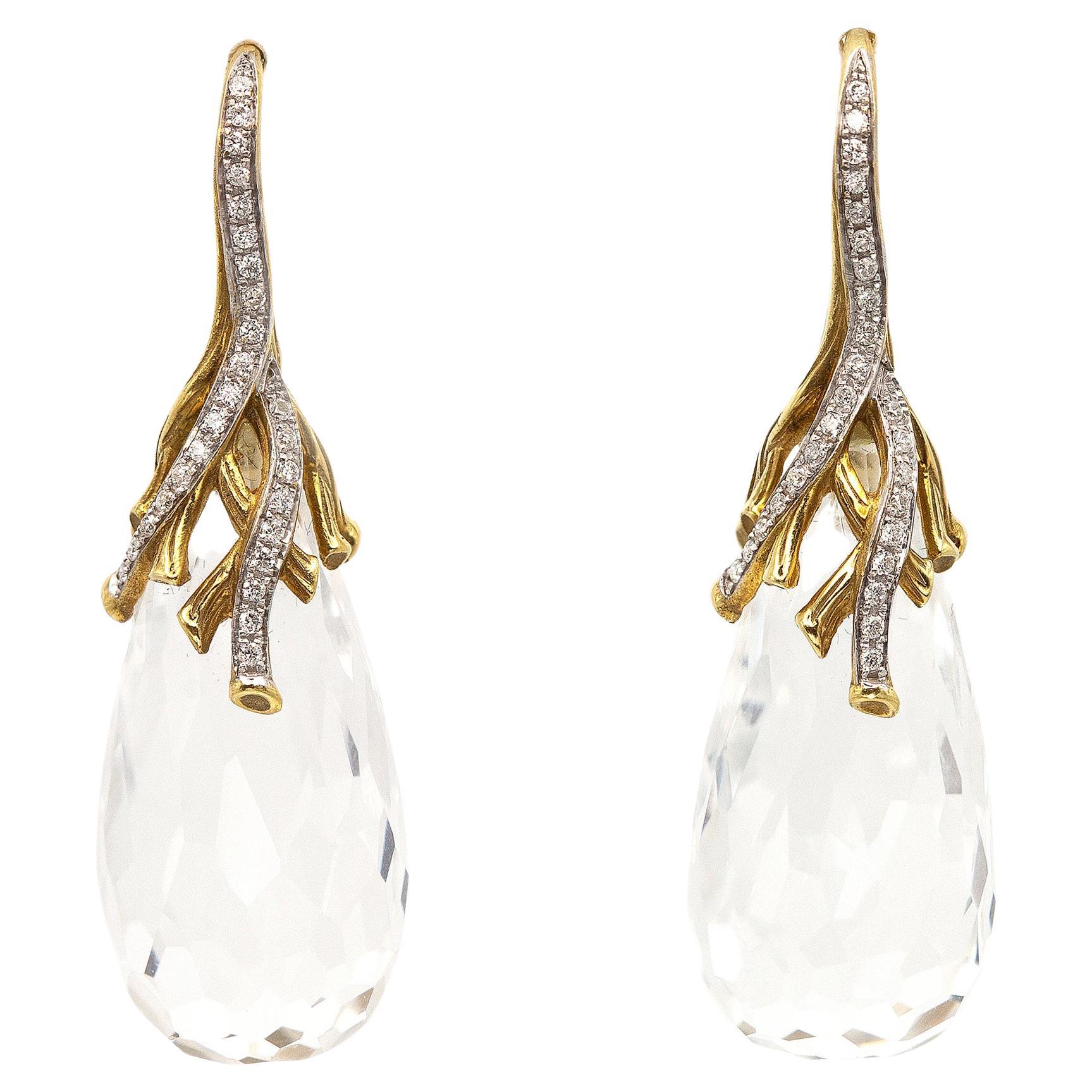 Michael Aram 18K Gelbgold Diamant und Bergkristall Tropfenohrringe im Angebot