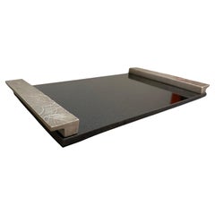 Michael Aram Botanical Leaf Black Granite & Silver Plated 13" x 8" Cheeseboard