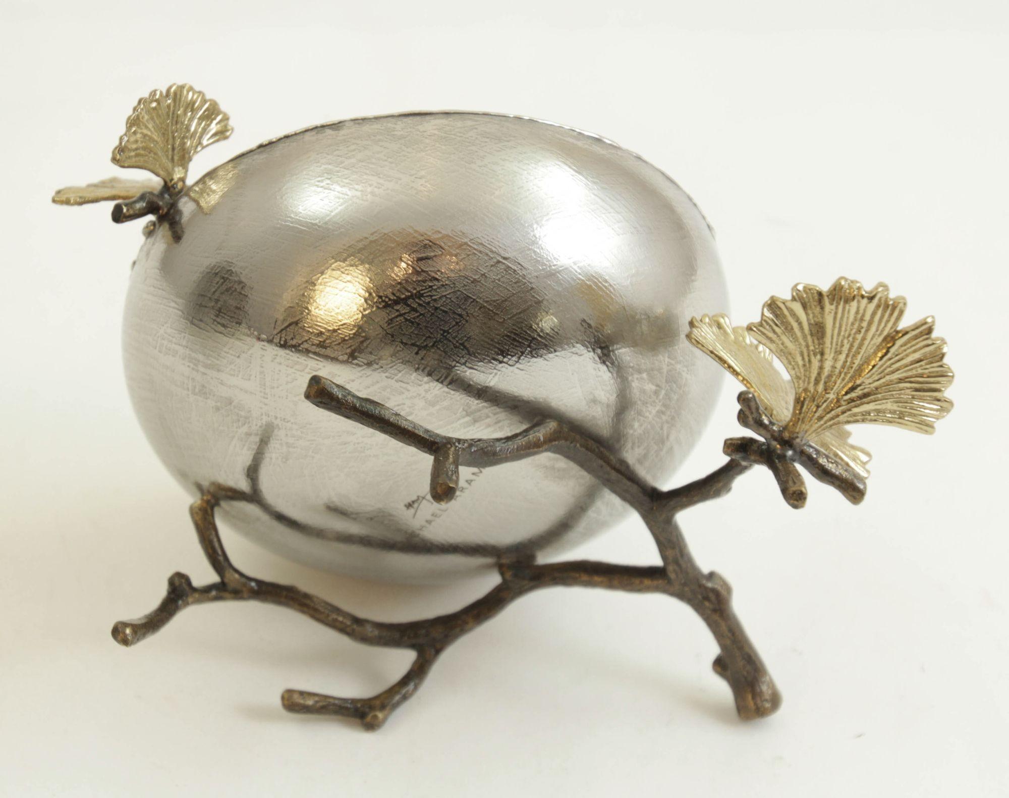 Indien Michael Aram Bol en argent avec papillon et ginkgo en vente