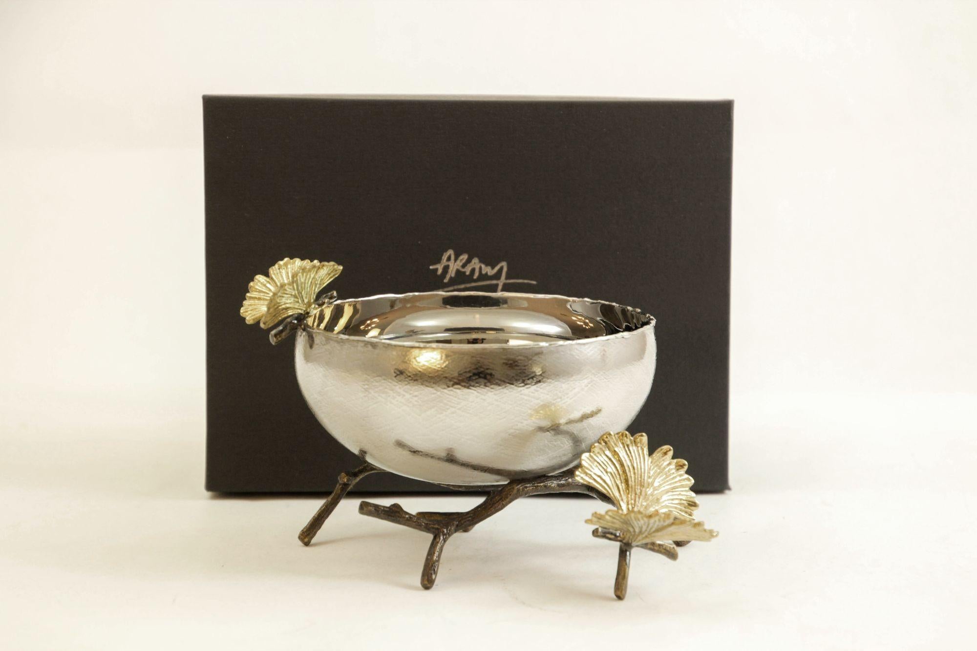 Michael Aram Bol en argent avec papillon et ginkgo Bon état - En vente à North Hollywood, CA