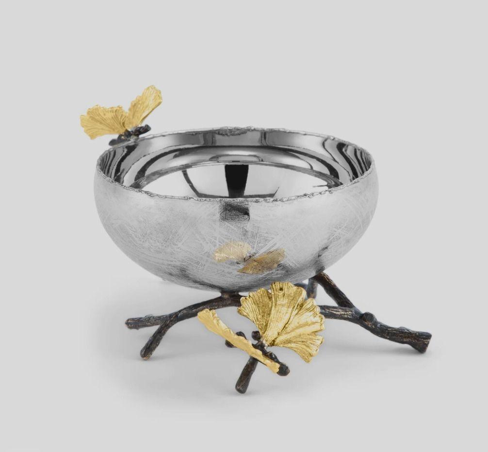 20ième siècle Michael Aram Bol en argent avec papillon et ginkgo en vente