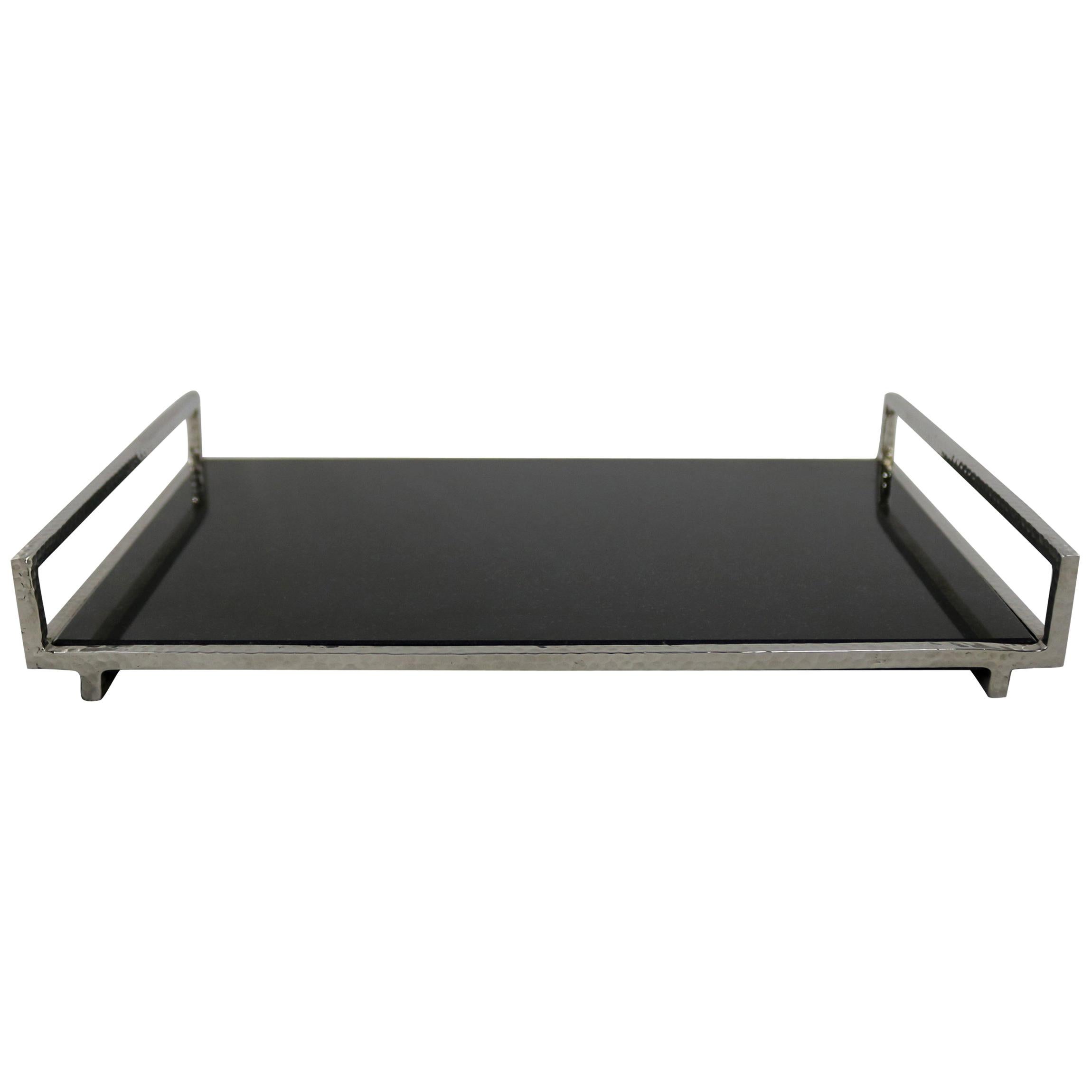 Michael Aram Geometric Cheese Board Polished Stainless Steel and Black Granite