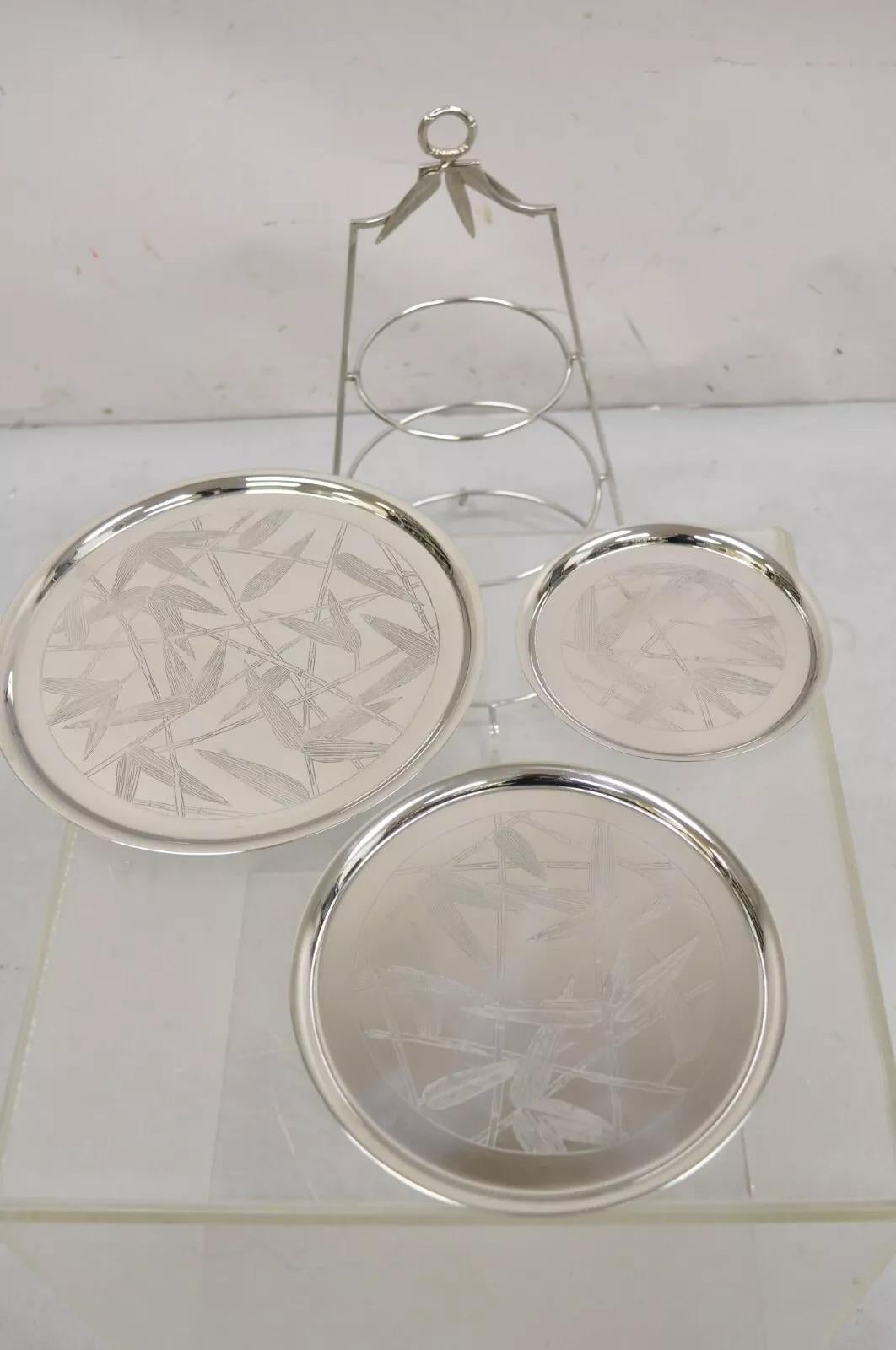 Inconnu Michael Aram Hollywood Regency Silver Plated 3 Tier Pastry Display Stand en vente