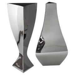 Used Michael Aram Set of Two Stainless Vases