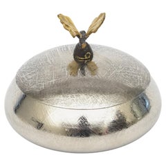 Michael Aram Tooled Silver Metal, Enamel Two Part Box With Brass Flower Top