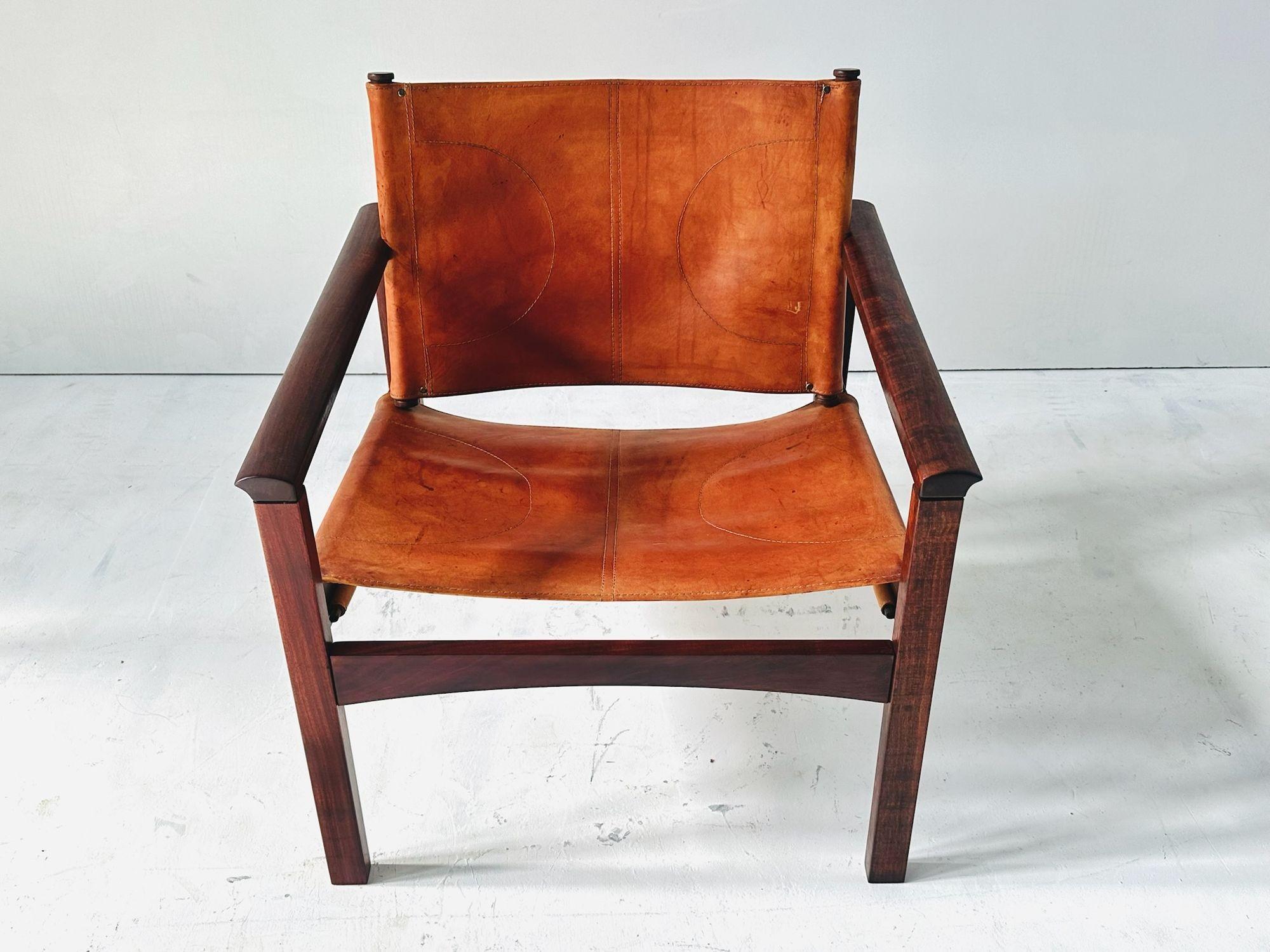 Brazilian Michel Arnoult “PegLev” Leather Lounge Chair, Brazil 1960 For Sale