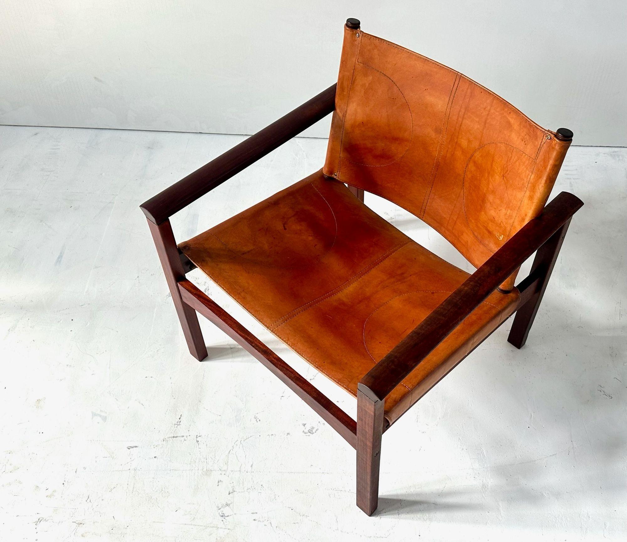 Michel Arnoult “PegLev” Leather Lounge Chair, Brazil 1960 In Good Condition For Sale In Chicago, IL