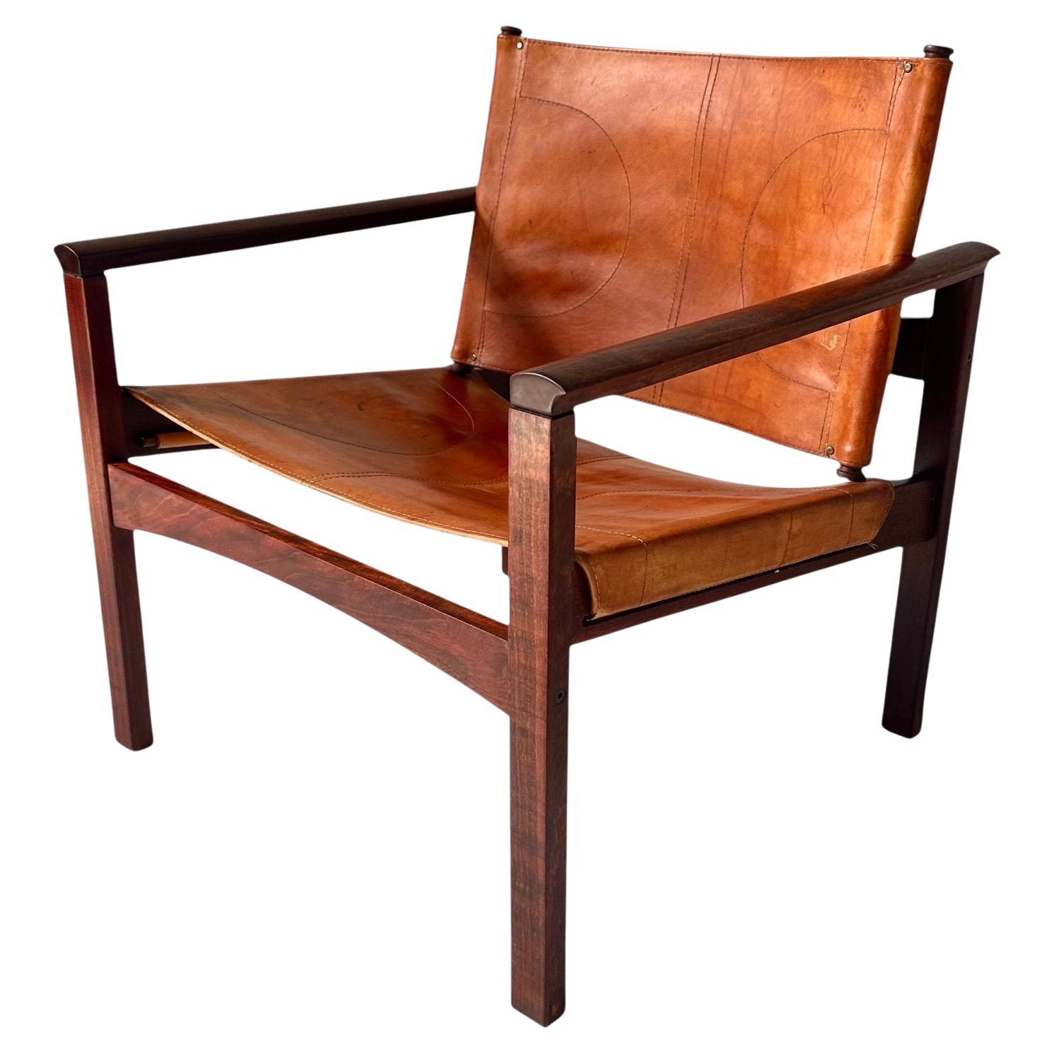 Michel Arnoult “PegLev” Leather Lounge Chair, Brazil 1960 For Sale