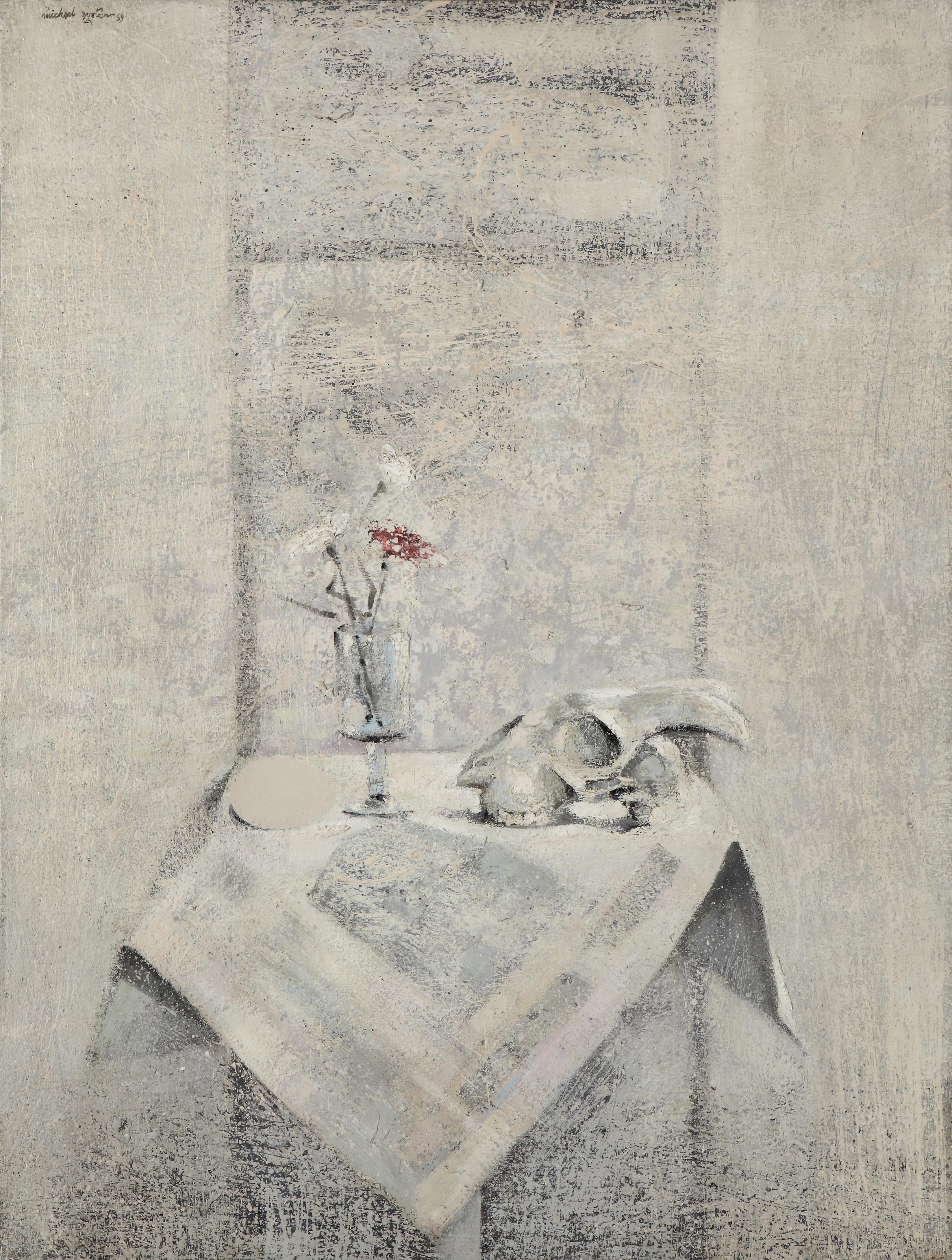 Michael Ayrton, White Still Life, 1959, Oil, Board, Matthieson In Excellent Condition In BUNGAY, SUFFOLK