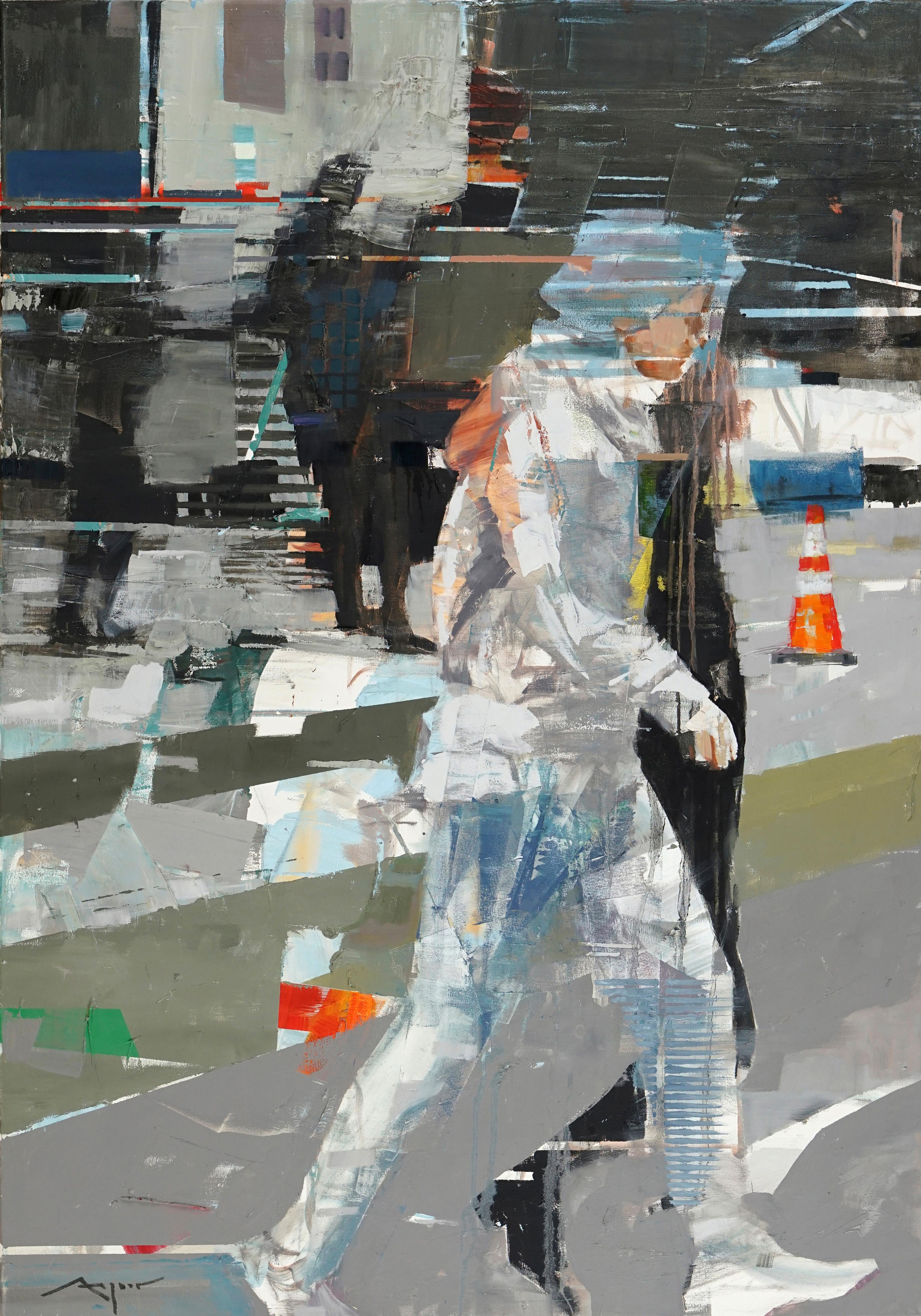 Michael Azgour Figurative Painting - Dislocation, figurative, abstract, oil on canvas, city scene