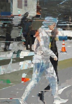 Dislocation, figurative, abstract, oil on canvas, city scene