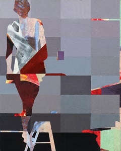 Estudio de píxeles 5 - pintura abstracta y figurativa gris rojiza y foto de una mujer