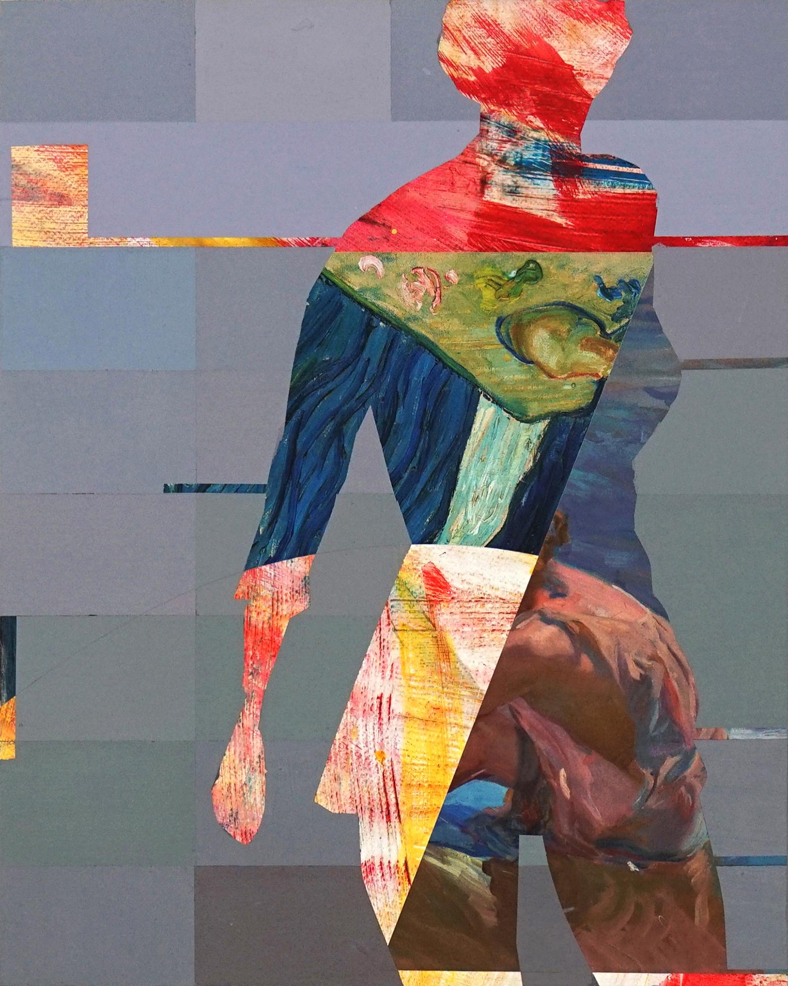 Pixel Study 6 - pittura astratta e figurativa colorata e foto di una donna