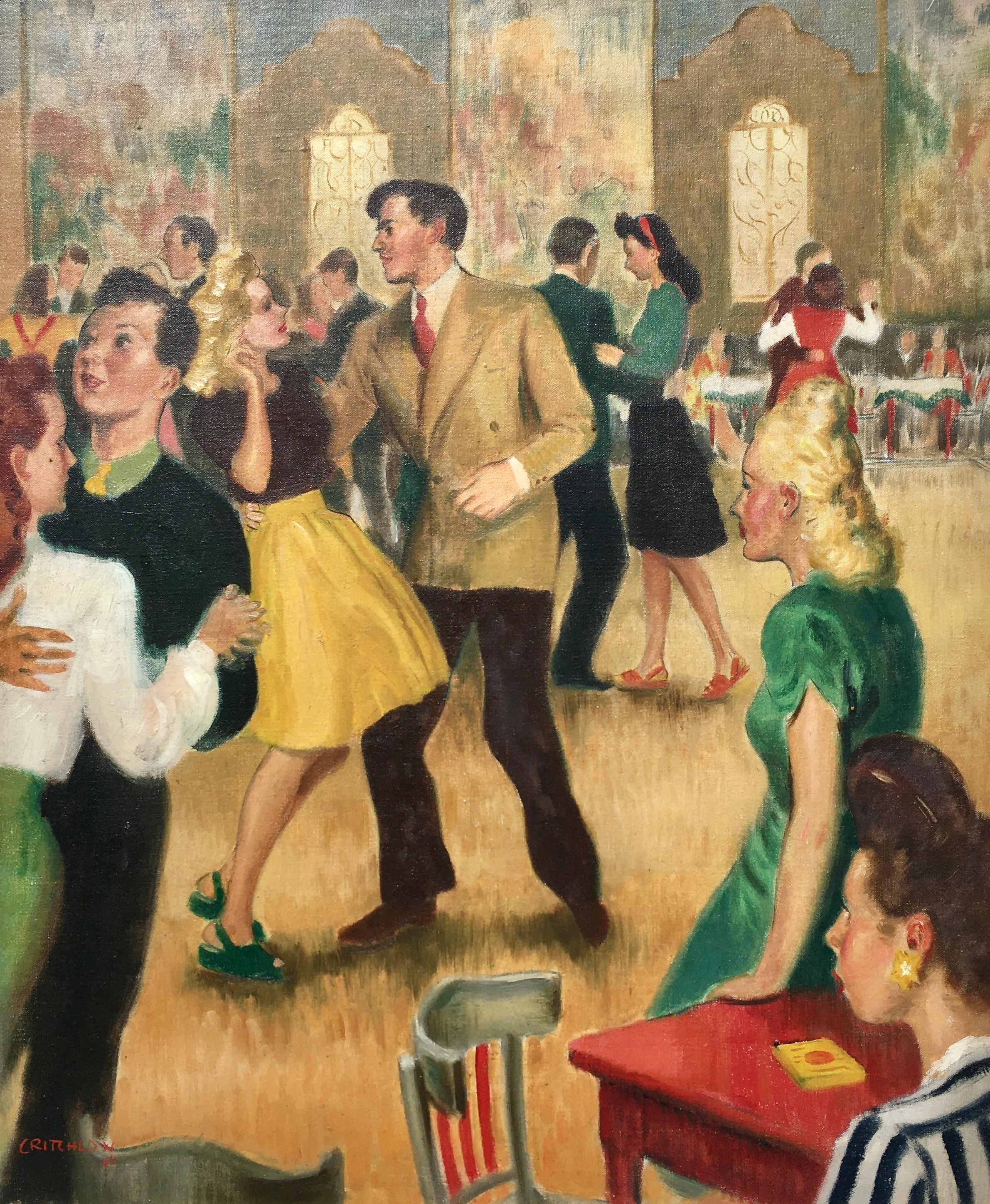 The Dancehall - 1940s Modern British oil painting by Jerry Critchlow