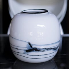 Michael Bang for Holmegaard 1981 "Atlantis" Round Art Glass Vase in White, Black