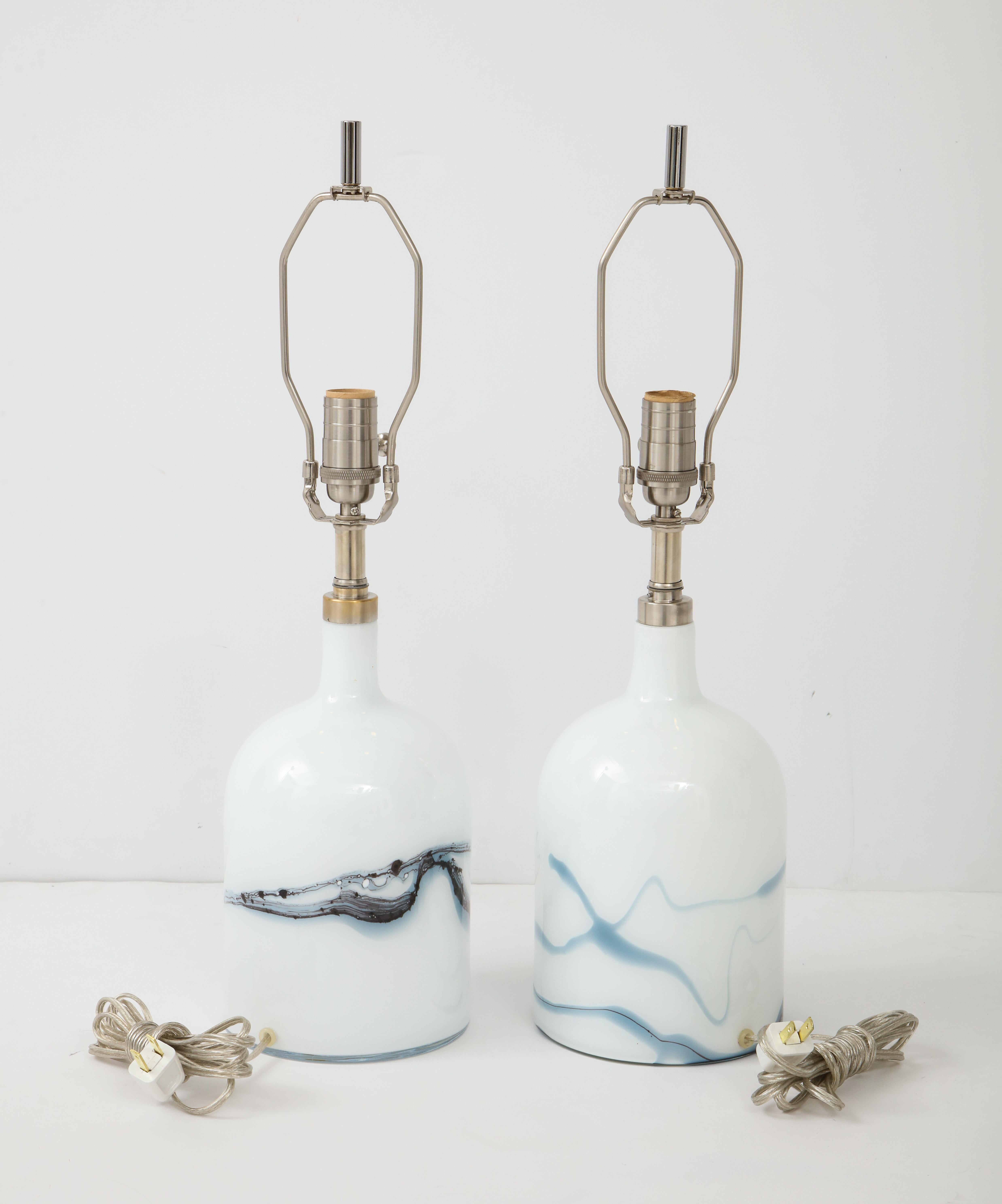 Scandinavian Modern Michael Bang for Holmegaard Petrol Blue, White Glass Lamps