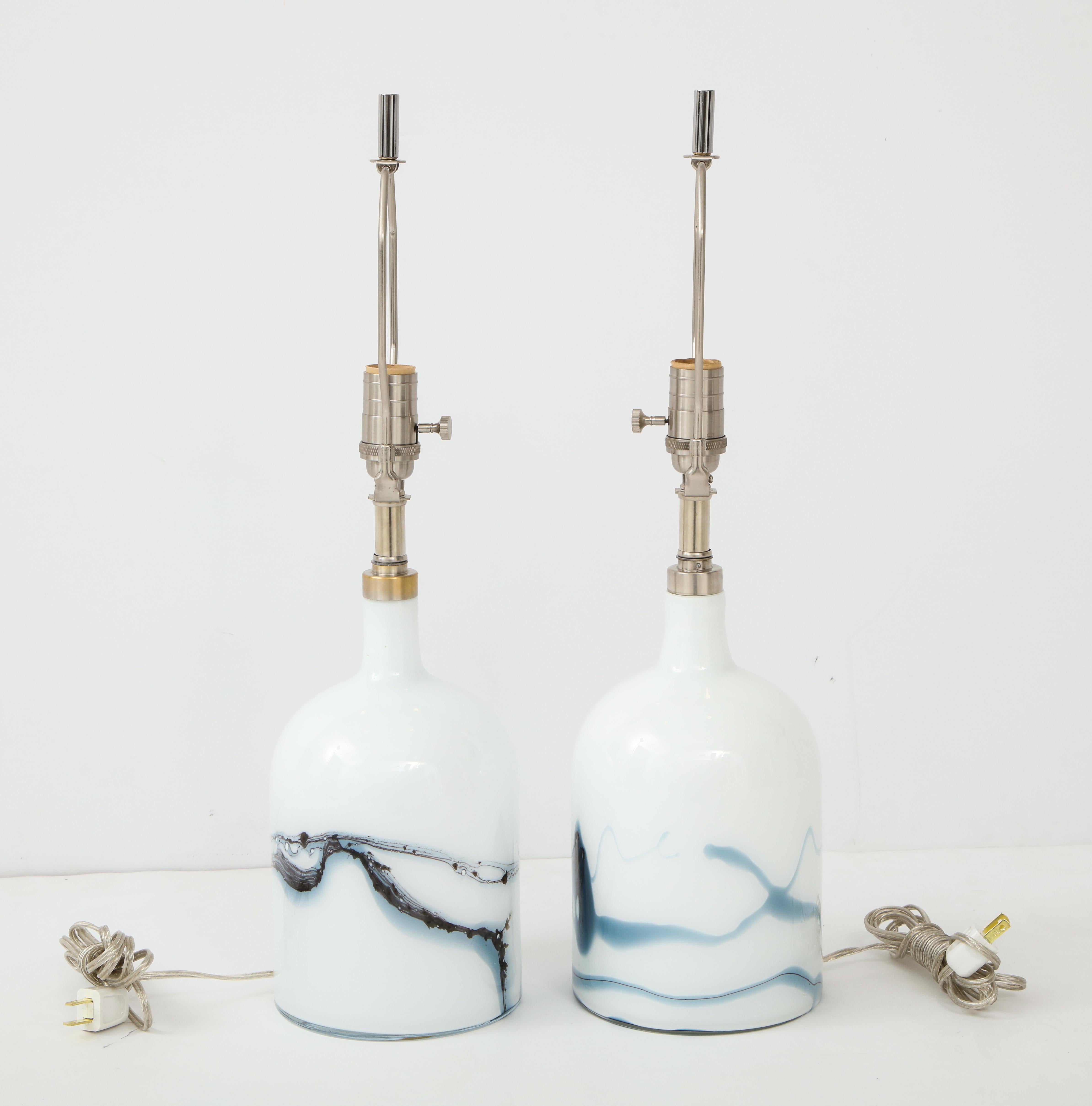Swedish Michael Bang for Holmegaard Petrol Blue, White Glass Lamps