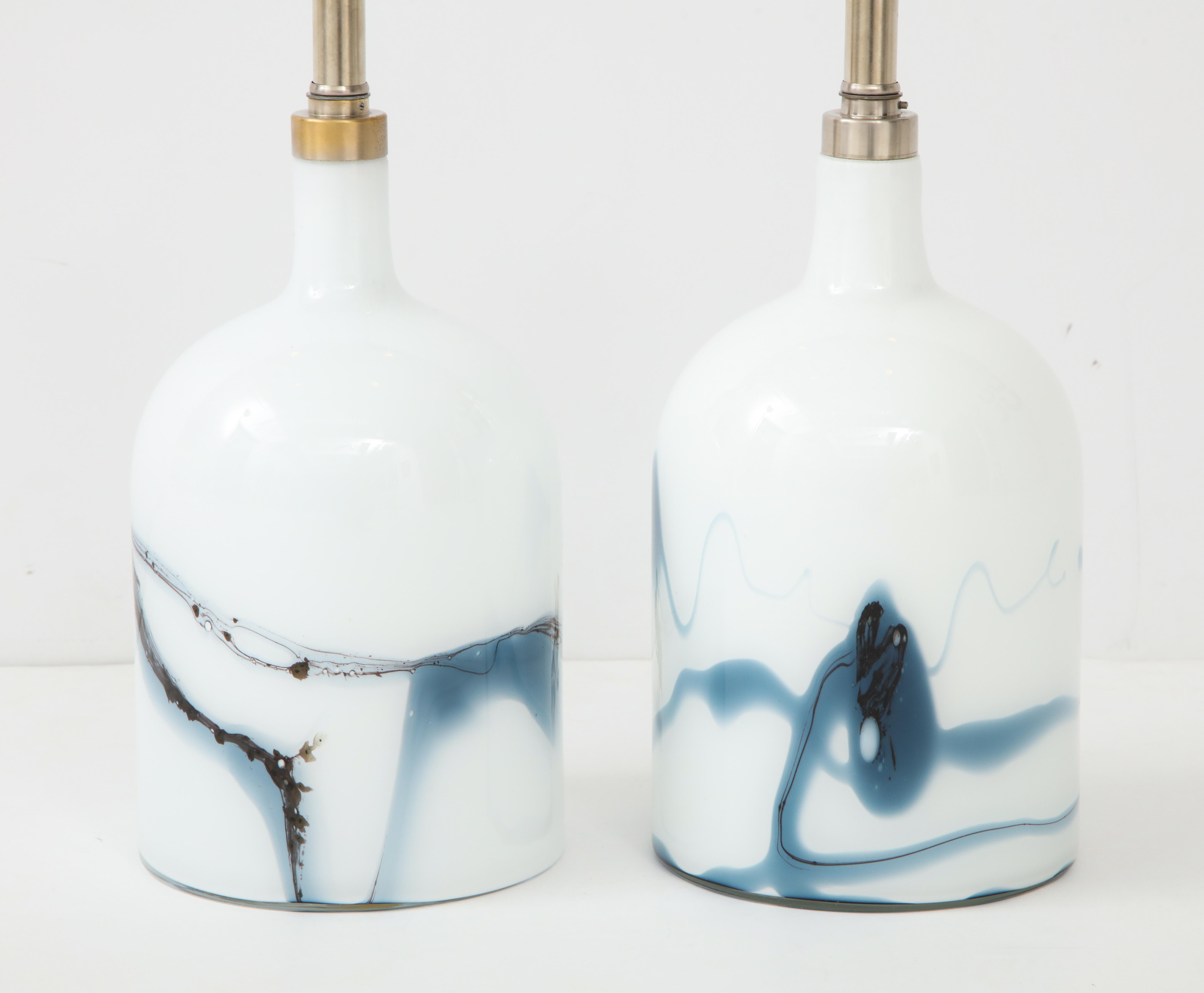 Michael Bang for Holmegaard Petrol Blue, White Glass Lamps In Excellent Condition In New York, NY