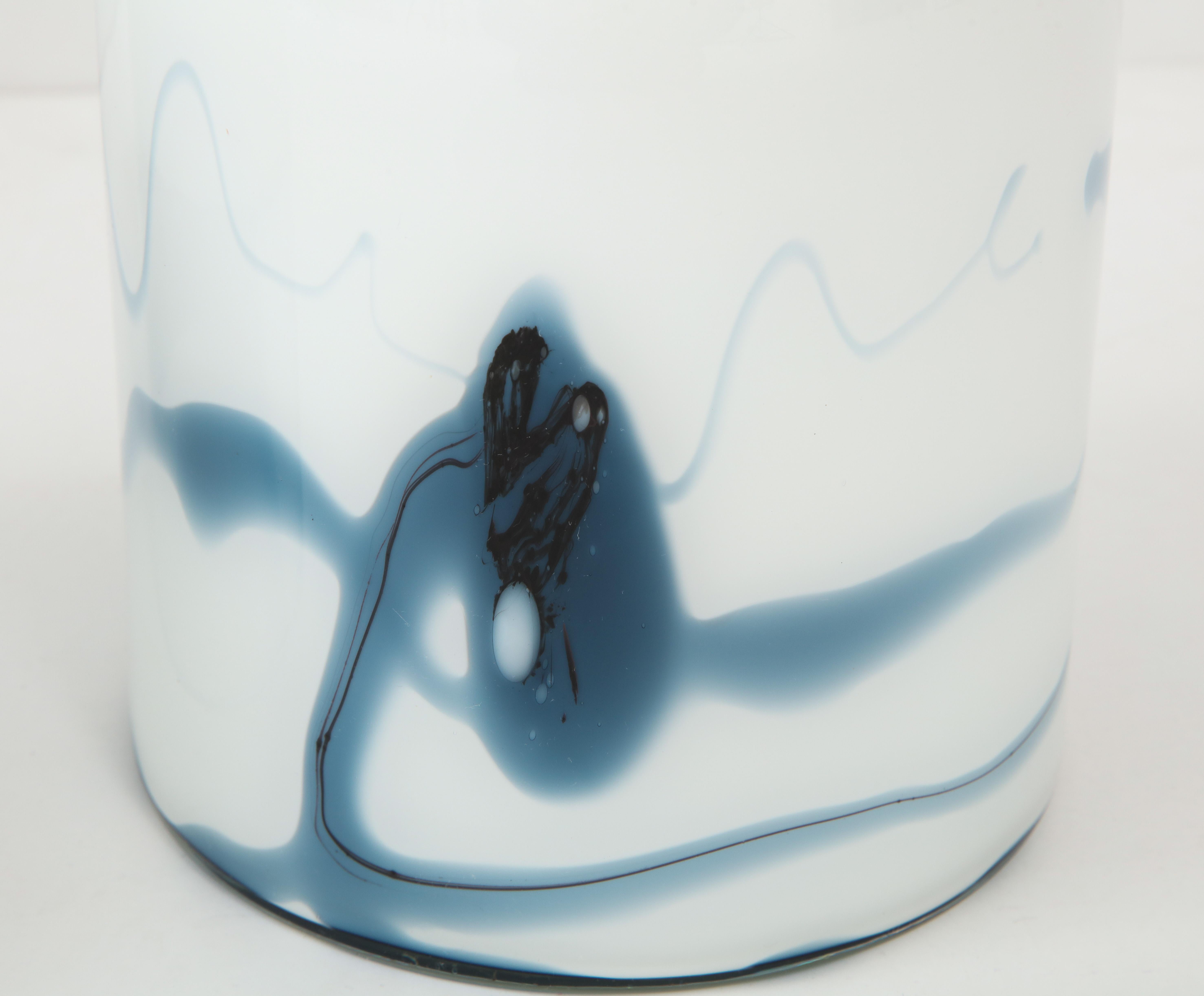 Blown Glass Michael Bang for Holmegaard Petrol Blue, White Glass Lamps