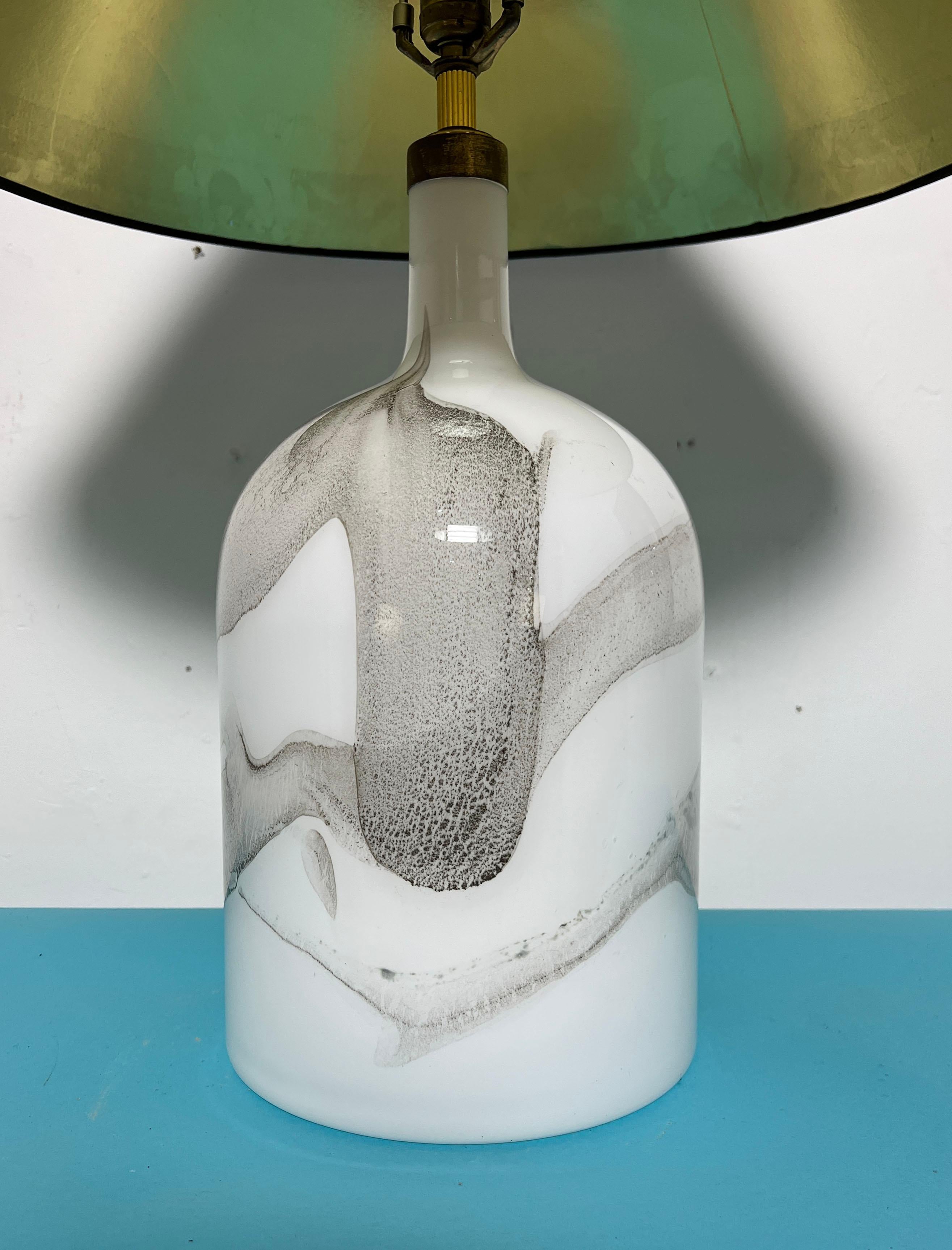 Large cased glass lamp designed by Michael Bang for Holmegaard, Denmark, Circa 1980s, for the Symmetrisk collection.  Lamp shade shown is 24