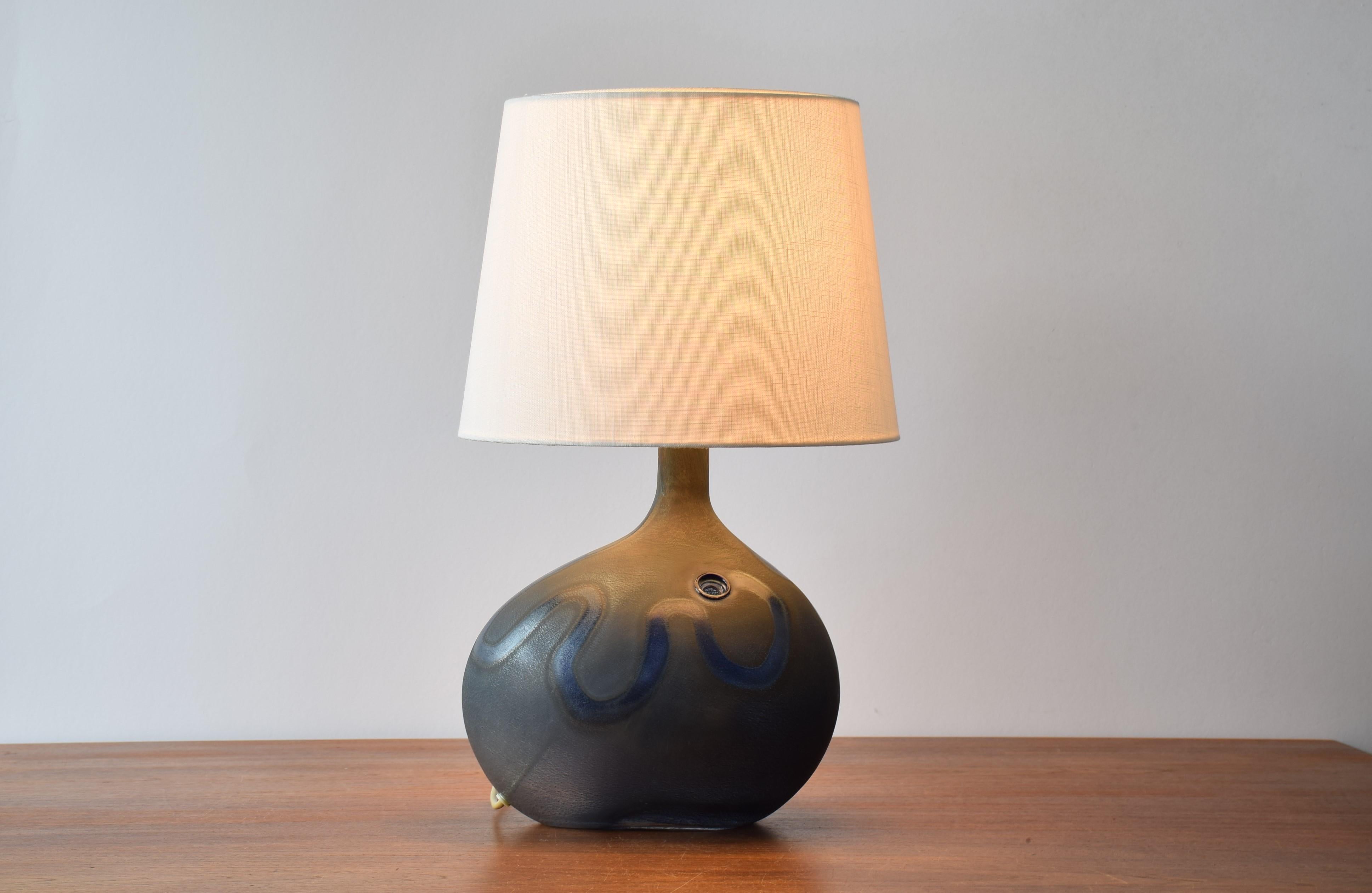 Mid-Century Modern Michael Bang for Holmegaard Large Midnight Blue Sculptural Glass Table Lamp 1970