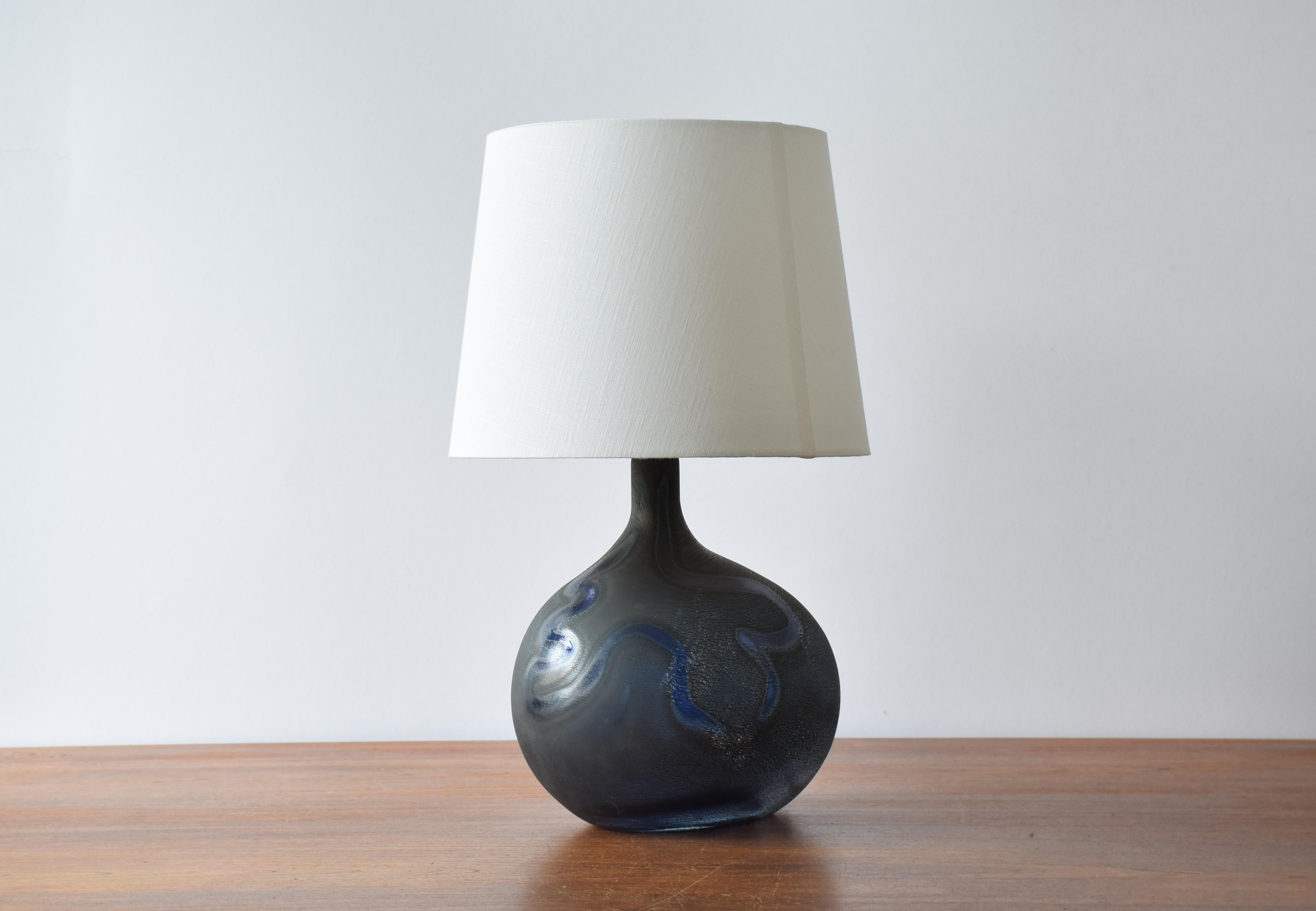 Danish Michael Bang for Holmegaard Large Midnight Blue Sculptural Glass Table Lamp 1970