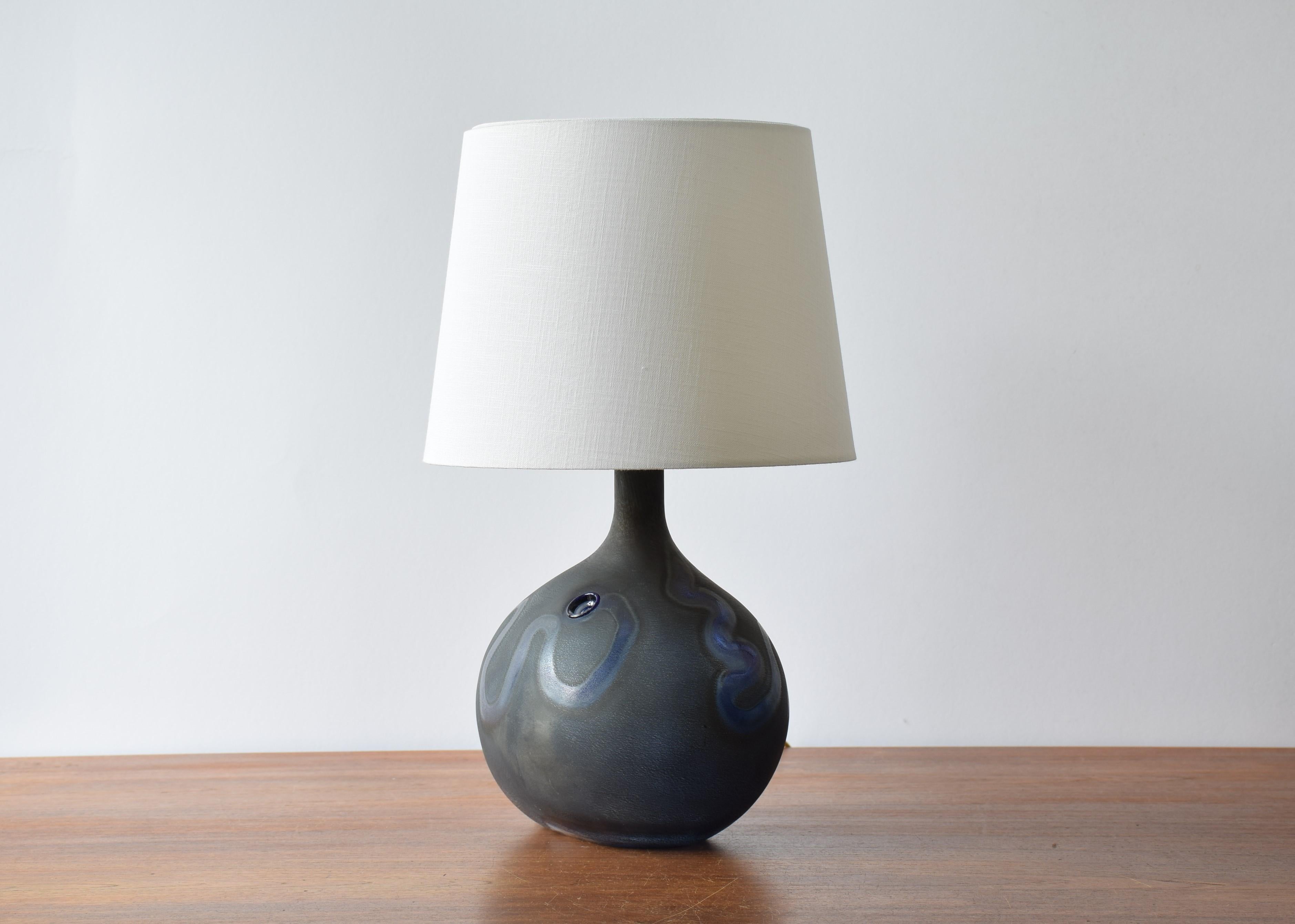 Michael Bang for Holmegaard Large Midnight Blue Sculptural Glass Table Lamp 1970 In Good Condition In Aarhus C, DK