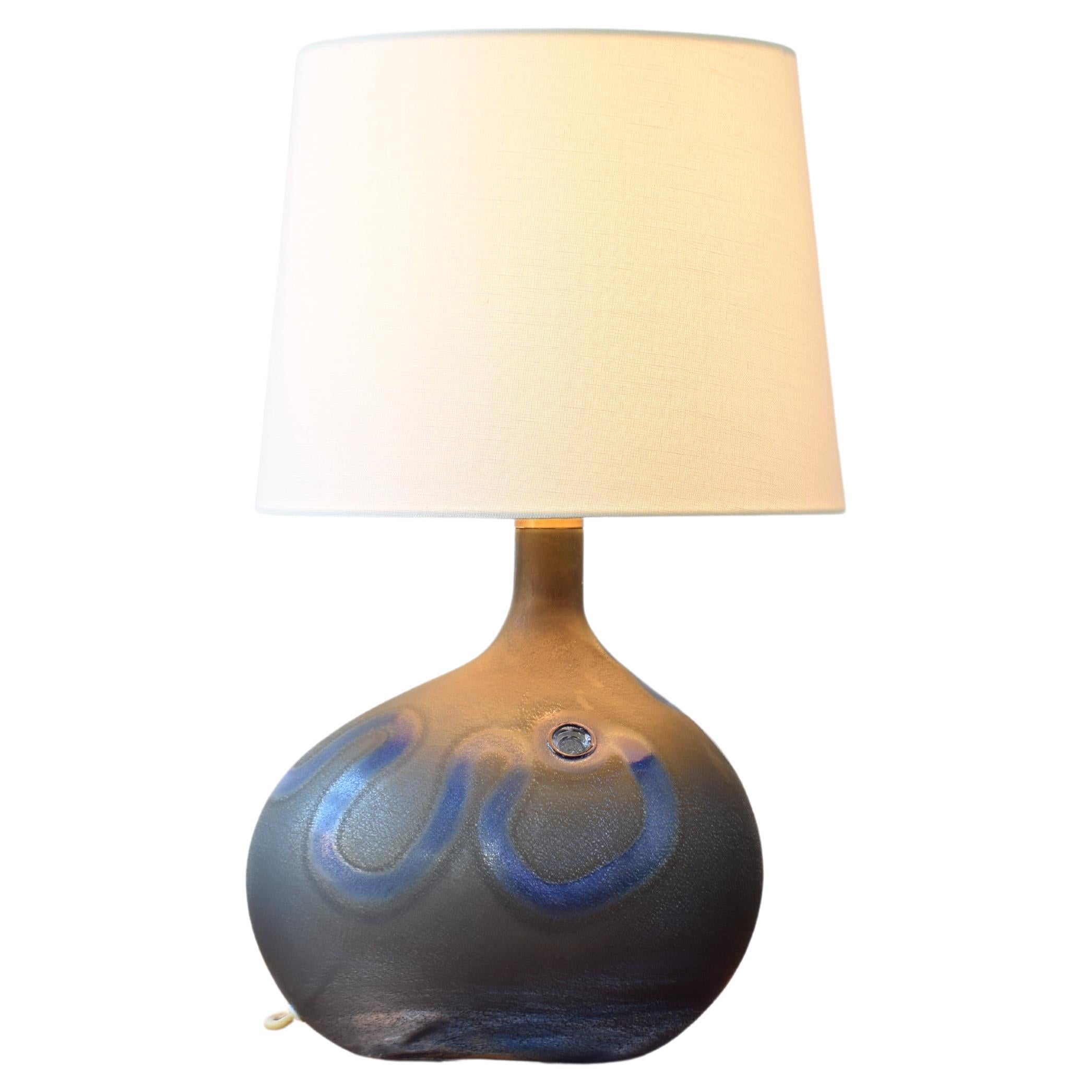 Michael Bang for Holmegaard Large Midnight Blue Sculptural Glass Table Lamp 1970 For Sale