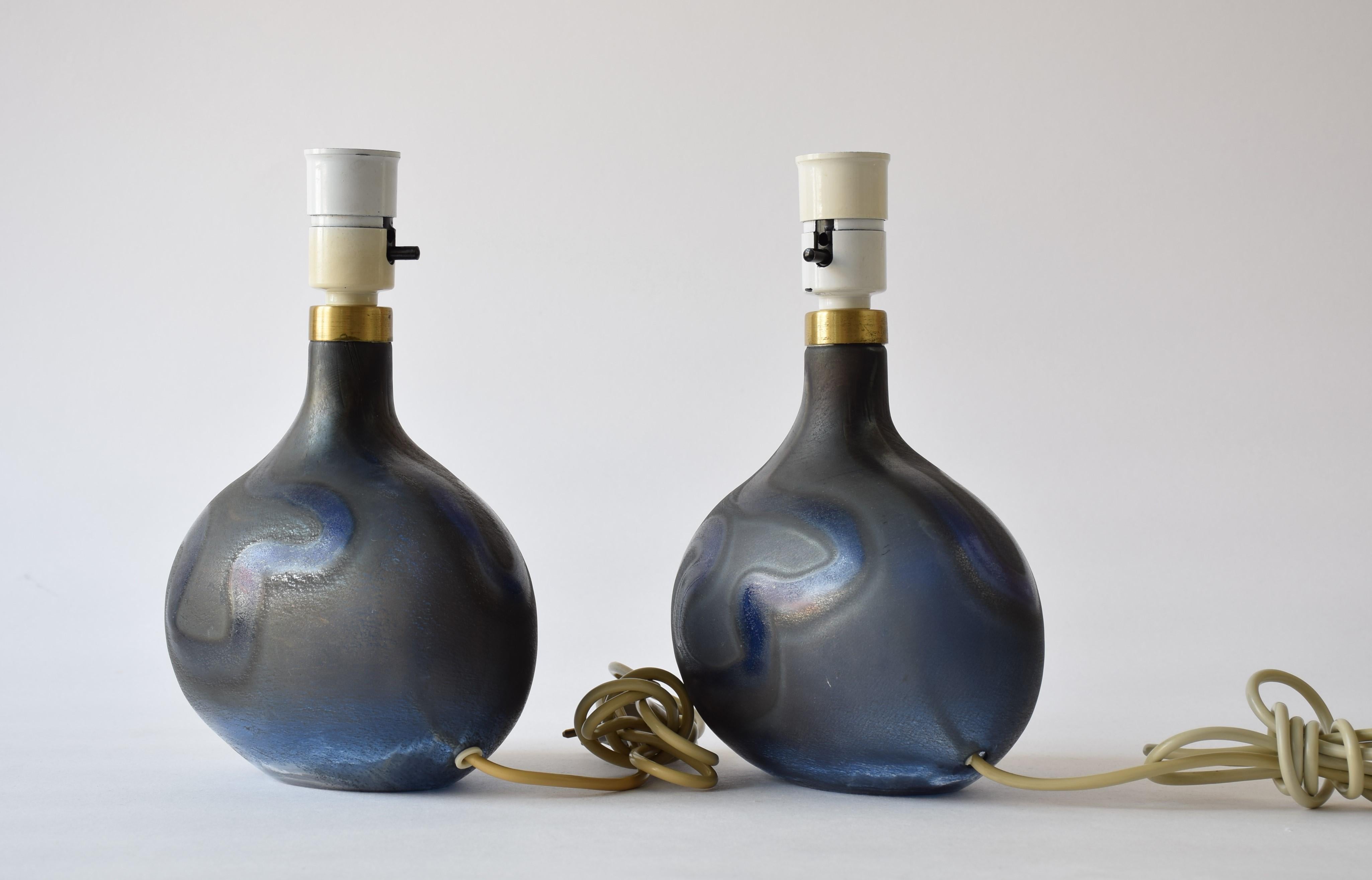 Michael Bang for Holmegaard Pair of Dark Blue Sculptural Glass Table Lamps 1970s 3