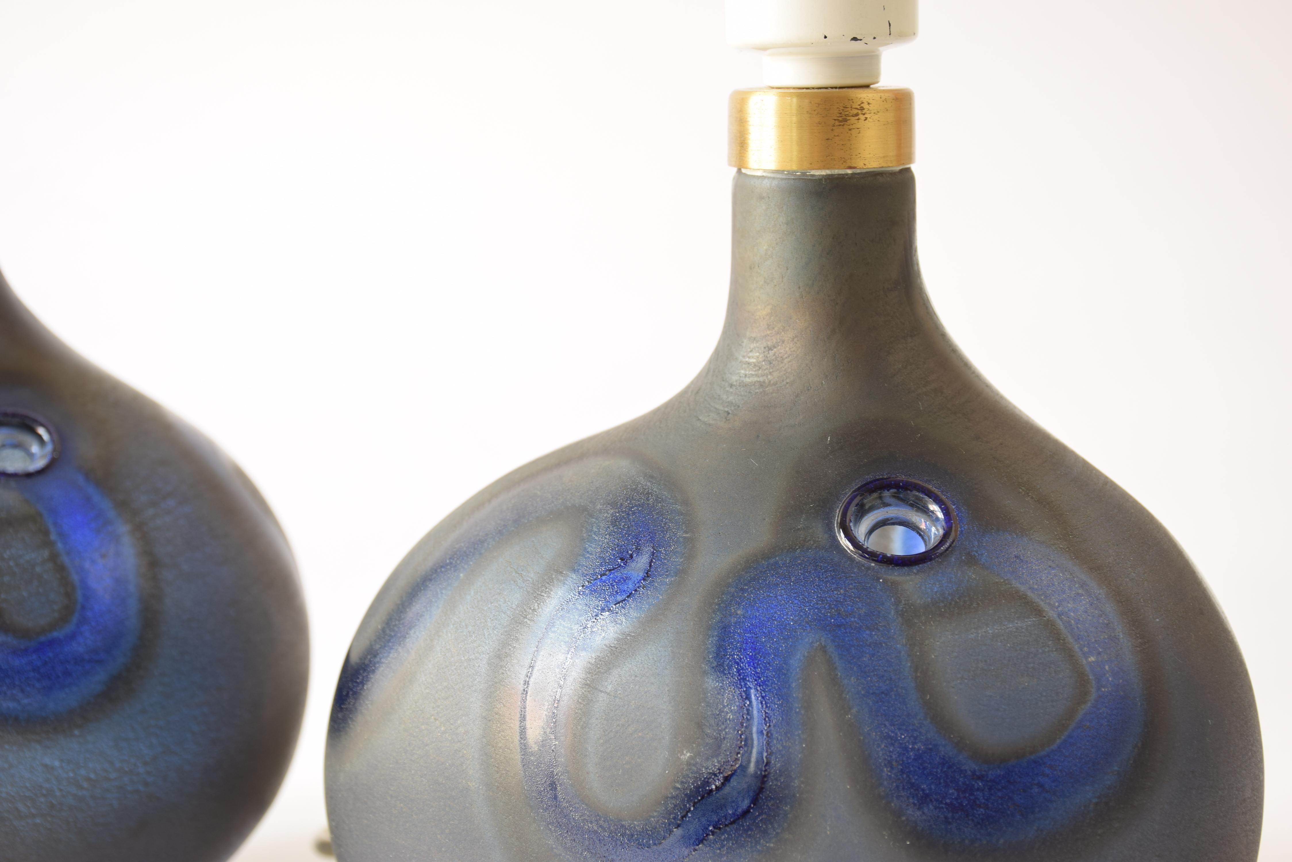 Michael Bang for Holmegaard Pair of Dark Blue Sculptural Glass Table Lamps 1970s 6