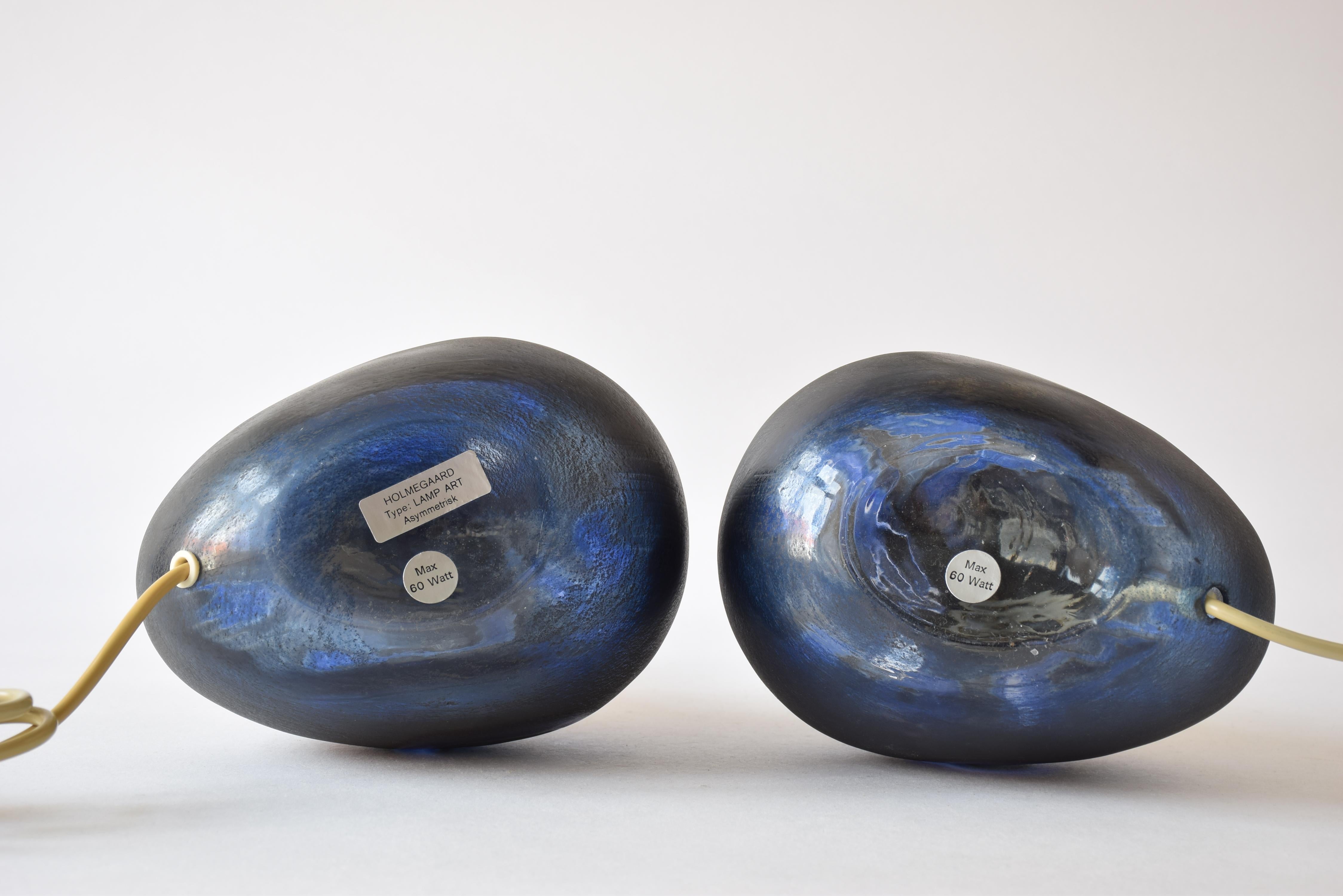 Michael Bang for Holmegaard Pair of Dark Blue Sculptural Glass Table Lamps 1970s 8
