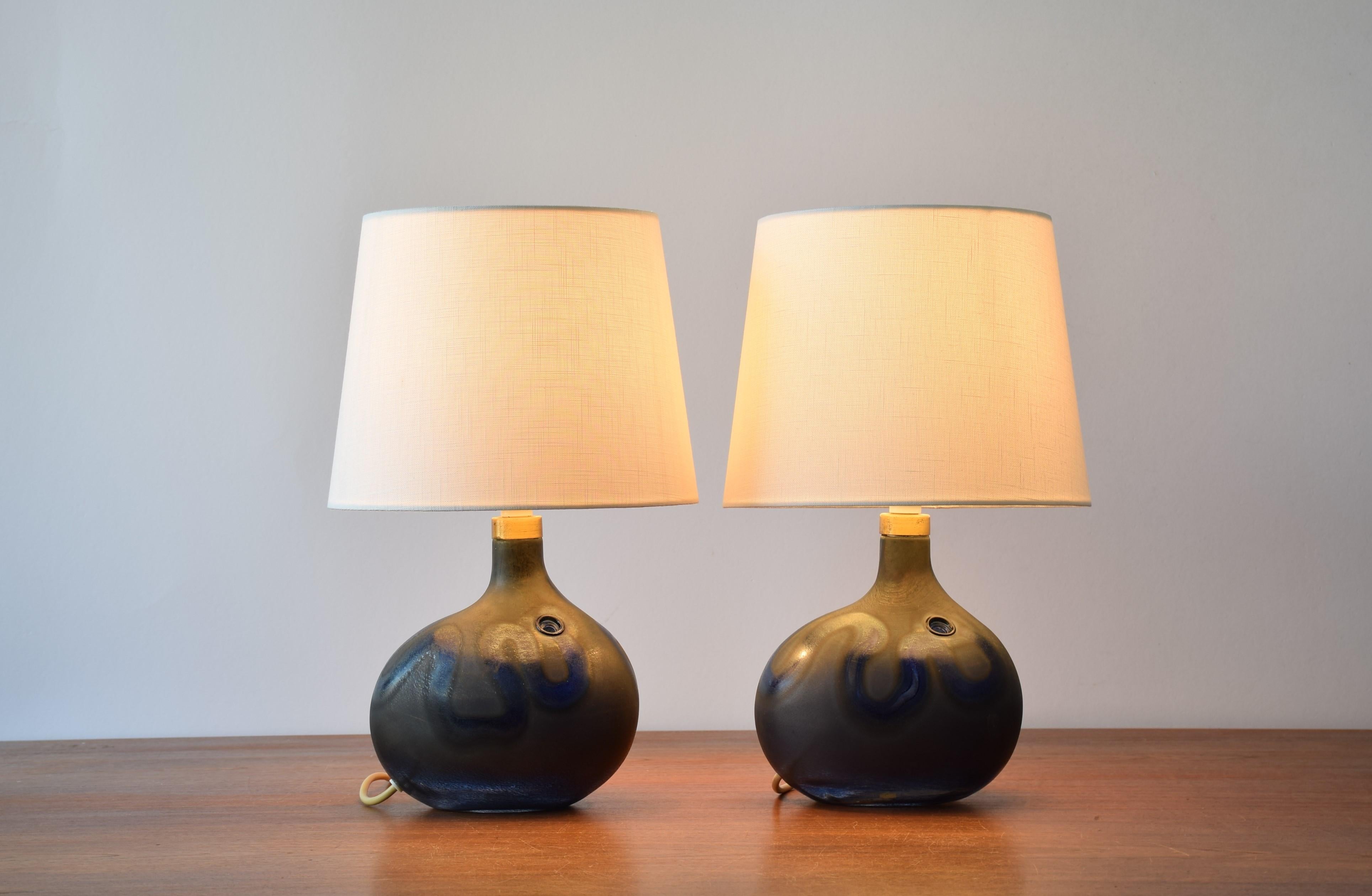 Mid-Century Modern Michael Bang for Holmegaard Pair of Dark Blue Sculptural Glass Table Lamps 1970s
