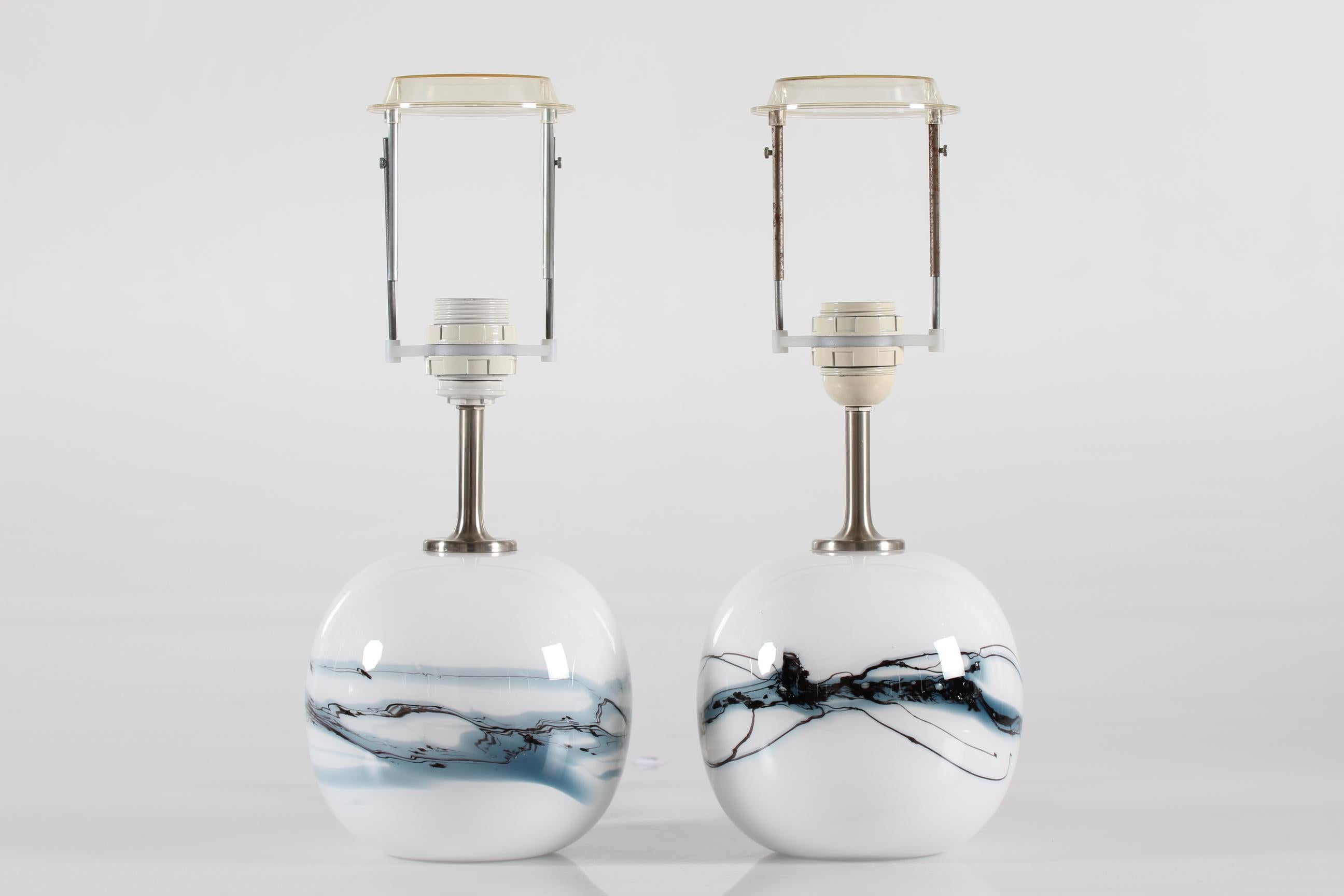 Michael Bang for Holmegaard Pair of Sakura Glass Table Lamps Denmark, 1980s 4