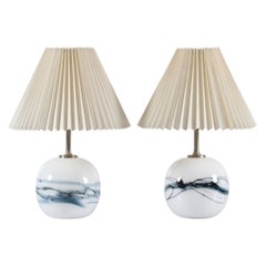 Michael Bang for Holmegaard Pair of Sakura Glass Table Lamps Denmark, 1980s