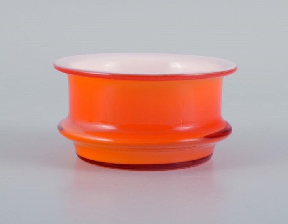 Danish Michael Bang for Holmegaard, Three Bowls in Orange and White Art Glass For Sale