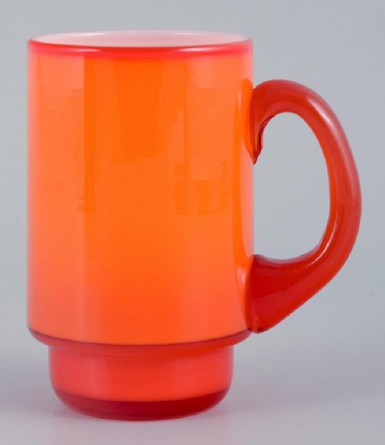 Danish Michael Bang for Holmegaard. Three Mugs in Orange and White Art Glass, 1960s For Sale