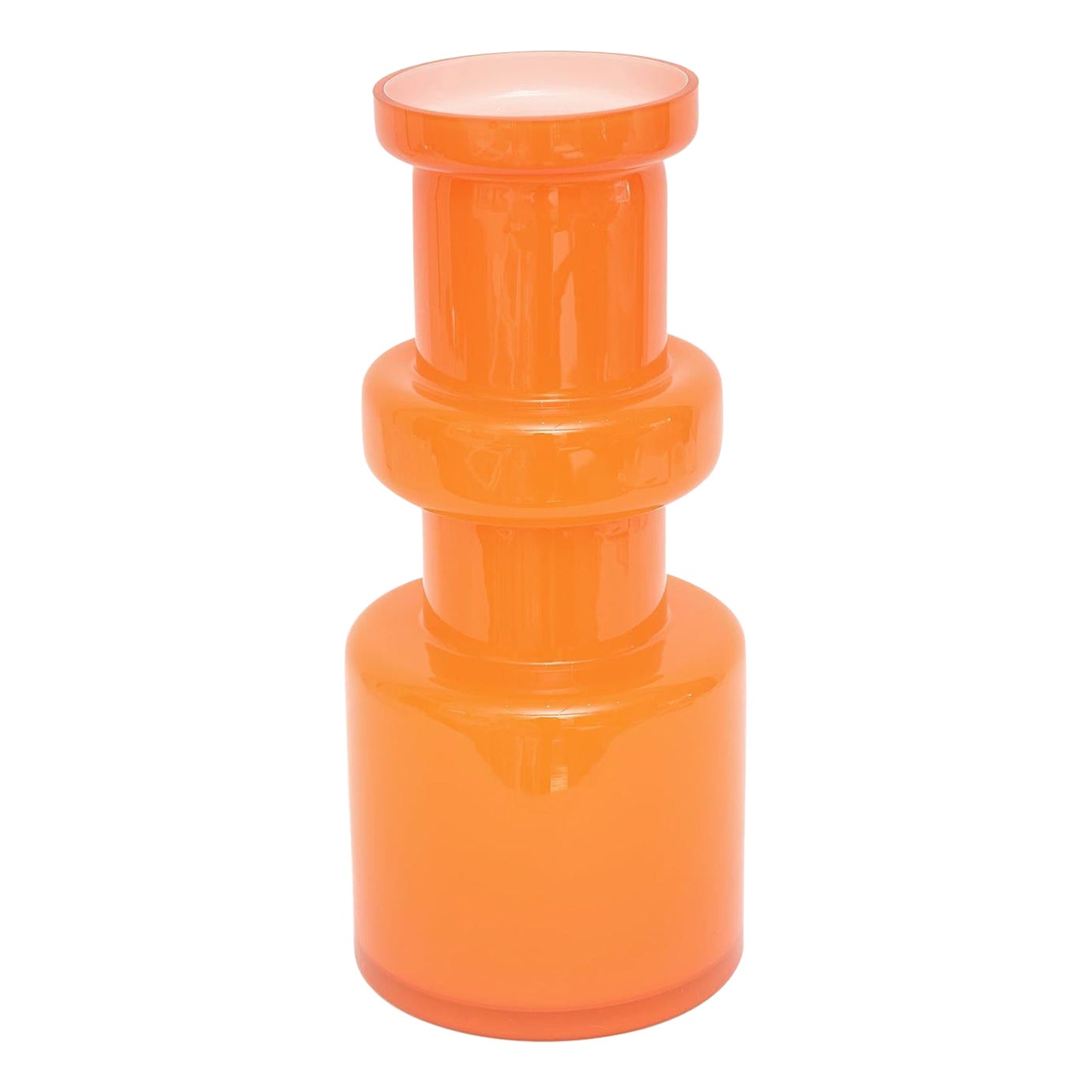 Michael Bang for Holmegaard White and Orange Cased Glass Vase or Vessel