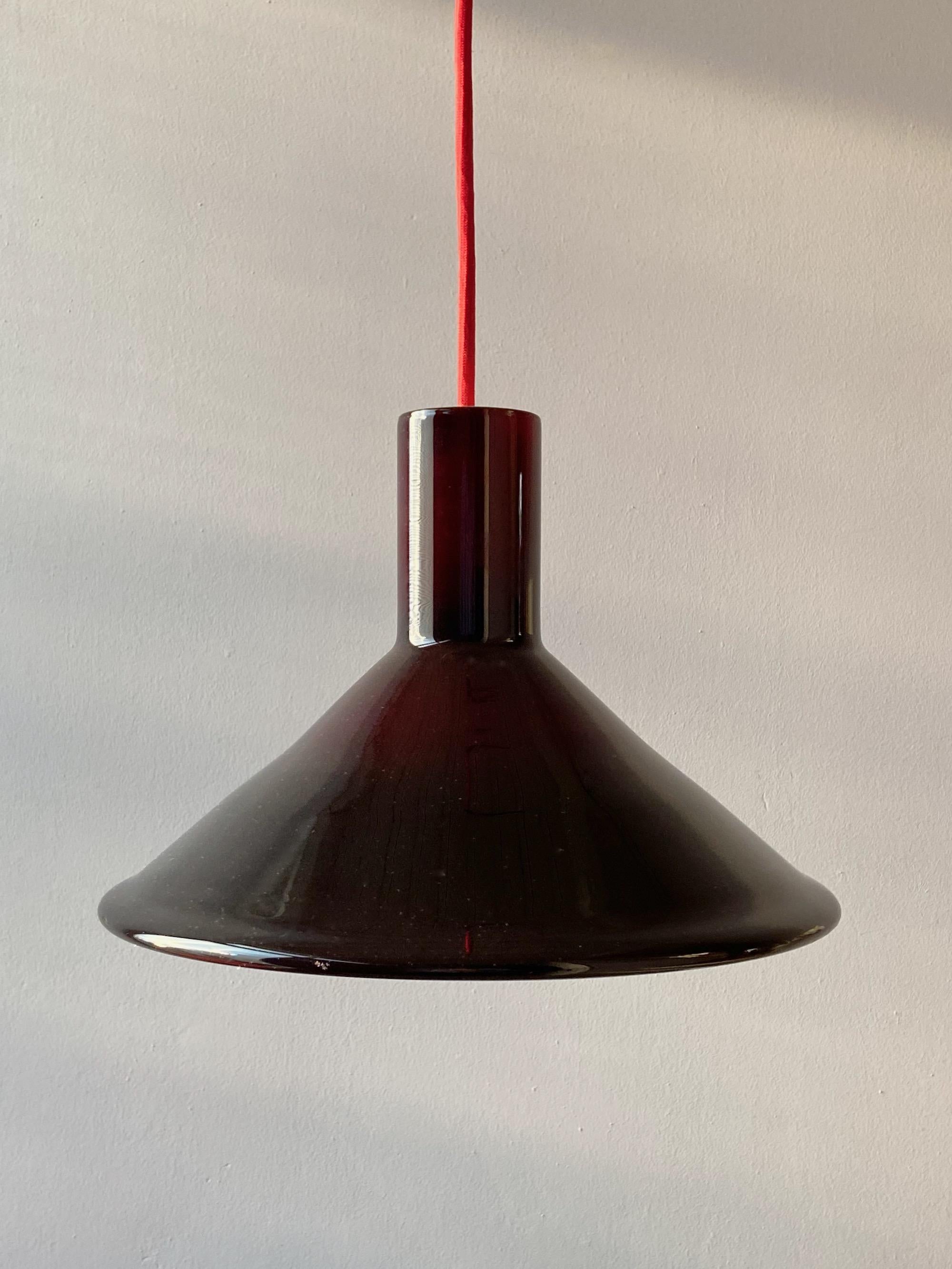 Scandinavian Modern Red Michael Bang P&T Pendant Lamp by Holmegaard, Denmark, 1970s
