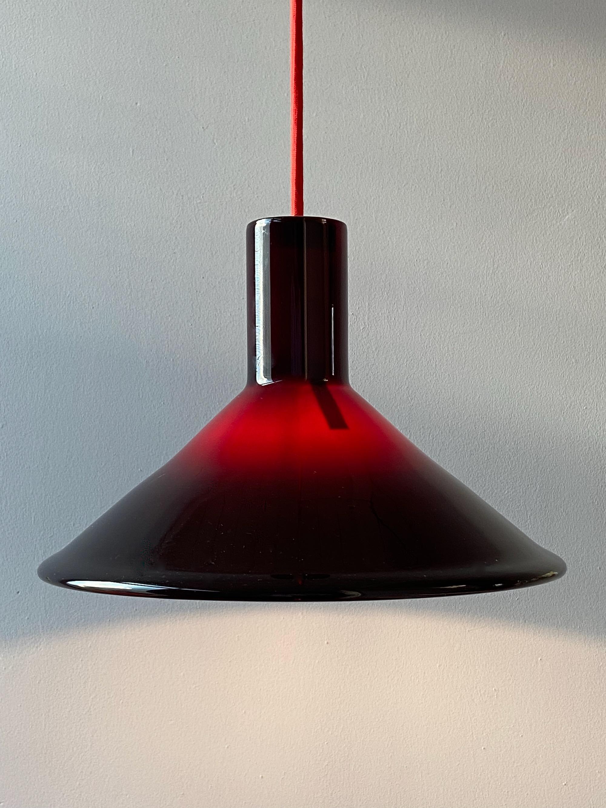 Glass Red Michael Bang P&T Pendant Lamp by Holmegaard, Denmark, 1970s