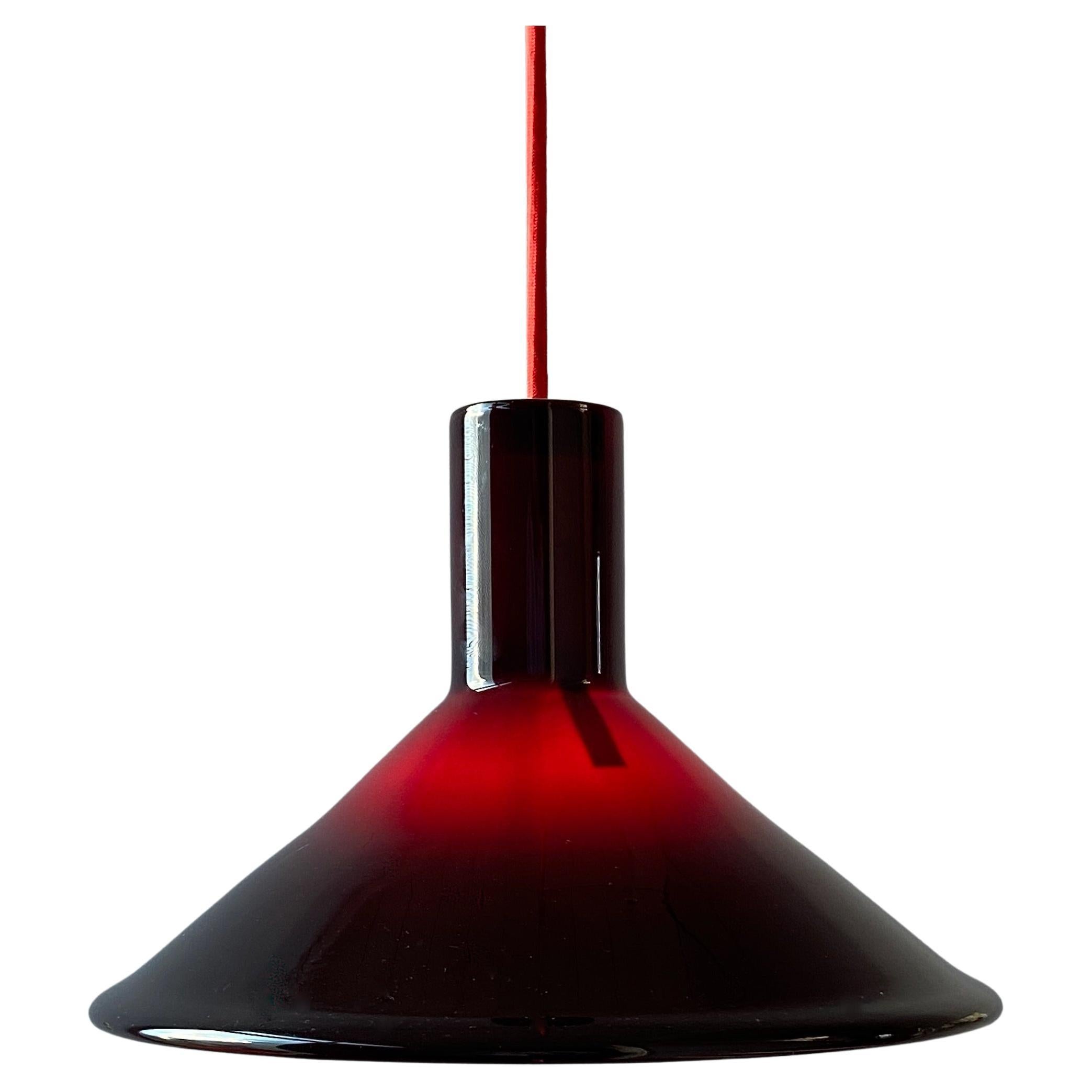 Red Michael Bang P&T Pendant Lamp by Holmegaard, Denmark, 1970s