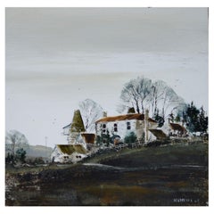 Modern Twentieth Century Landscape Oil of Herefordshire Farm and Hop kilns
