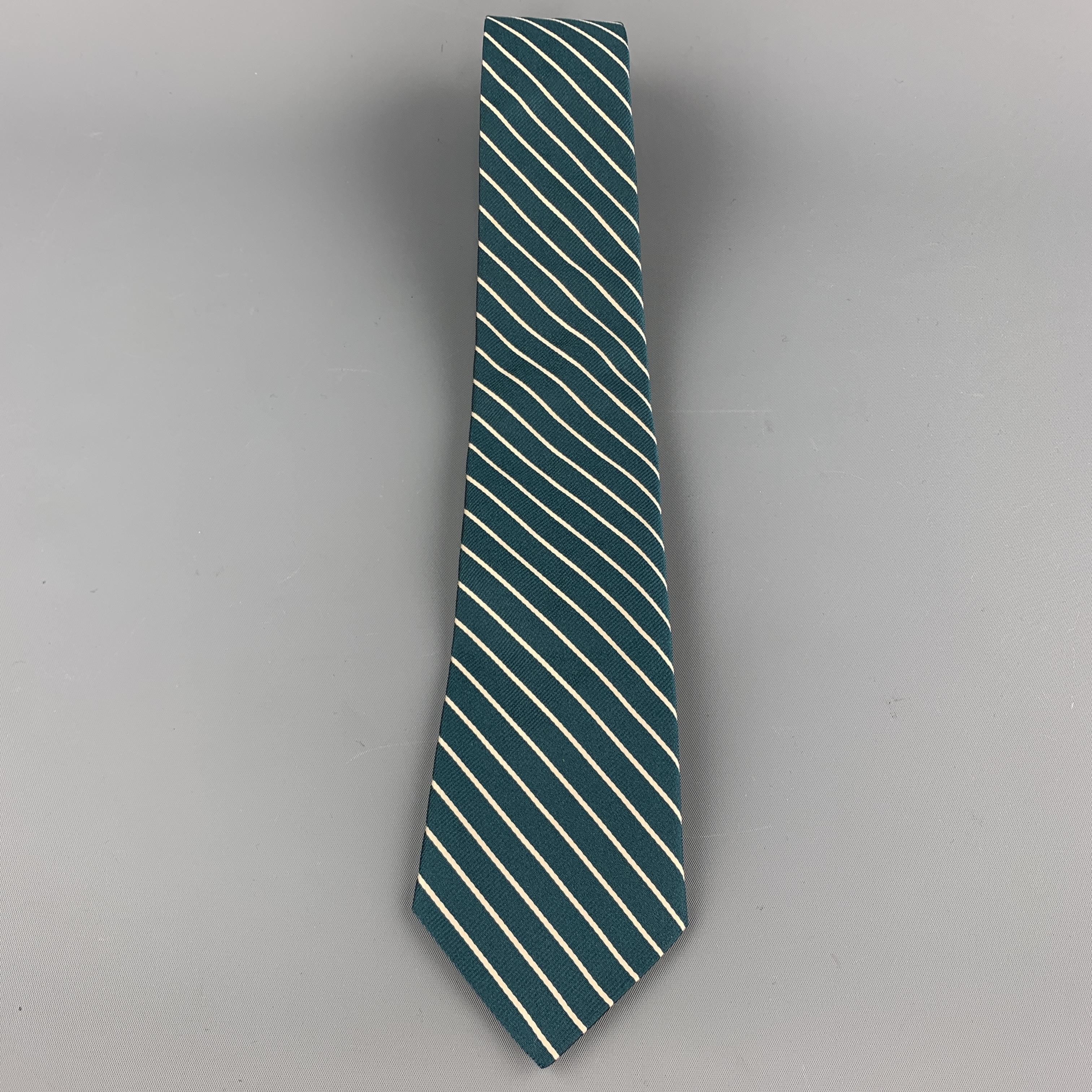 Blue MICHAEL BASTIAN Green & White Diagonal Striped Silk Tie