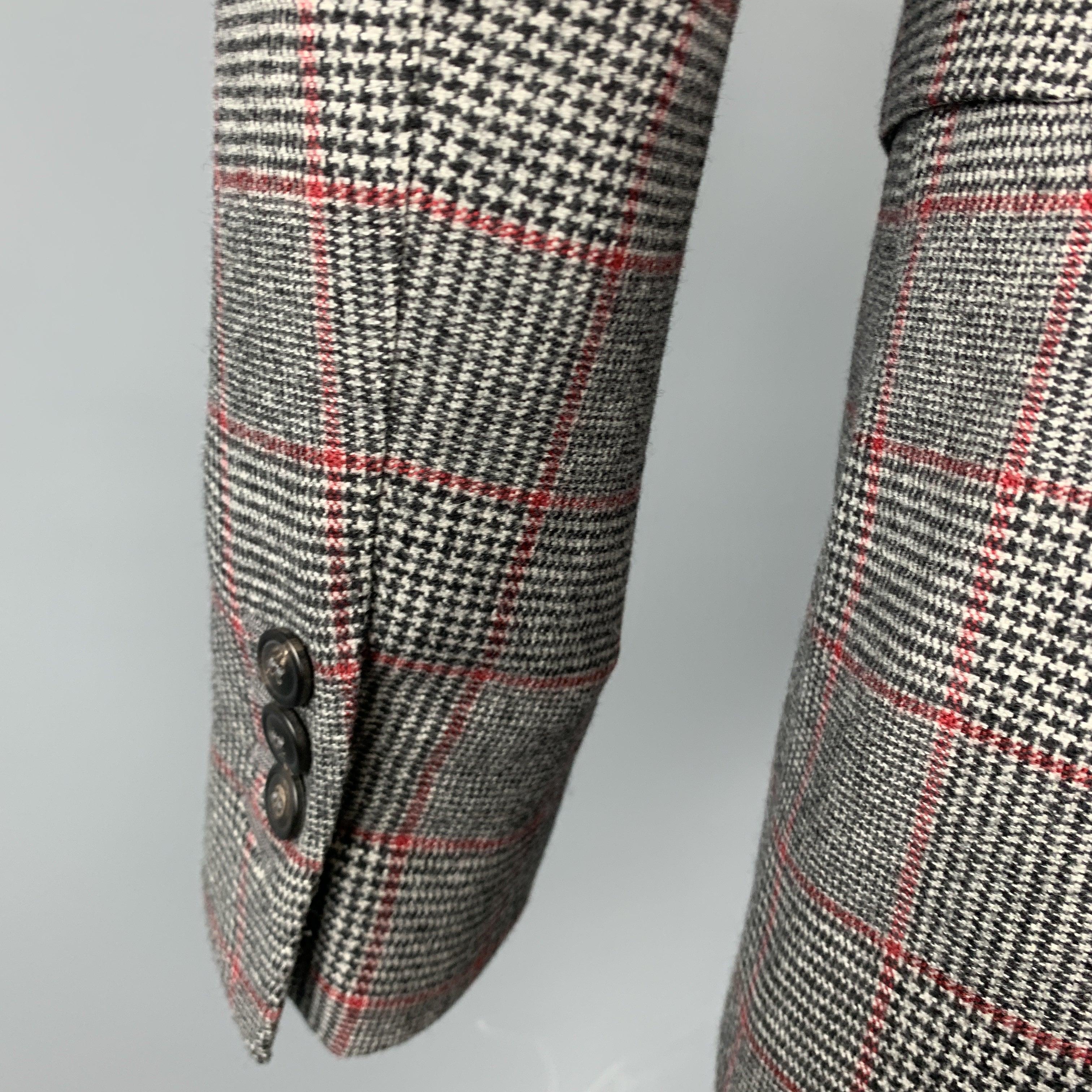 MICHAEL BASTIAN Size 36 Black & White Plaid Wool Peak Lapel Sport Coat For Sale 3